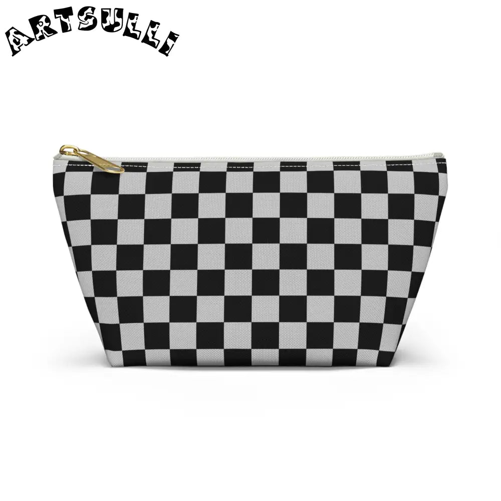 Black and White Checkered Pouch, Artsulli - Art is Long, Life is Short, Bags, Size, Small, Color, White zipper, , , 28153918144249166535