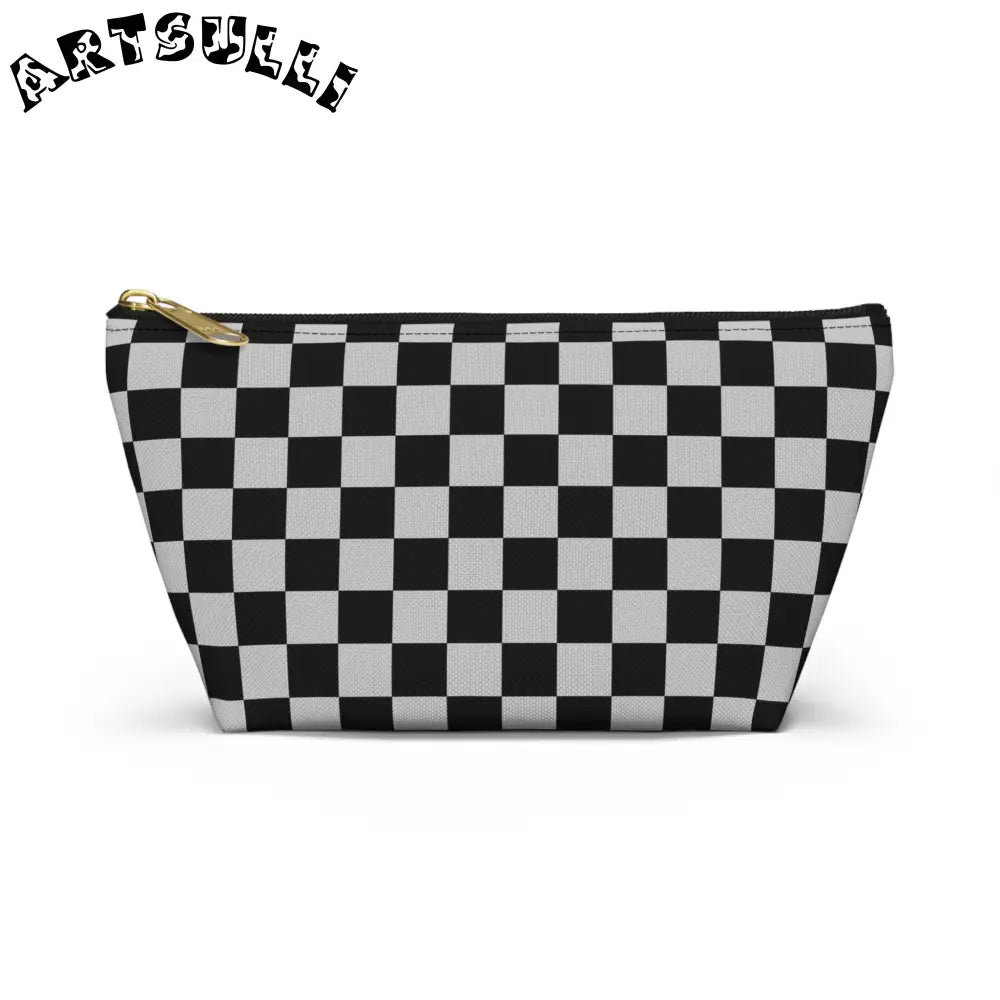 Black and White Checkered Pouch, Artsulli - Art is Long, Life is Short, Bags, Size, Small, Color, Black zipper, , , 27973863045651157642