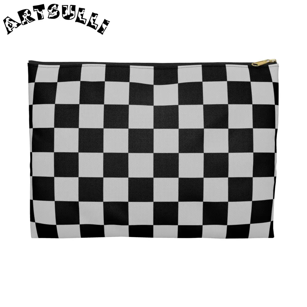 Black and White Checkered Pouch, Artsulli - Art is Long, Life is Short, Bags, Size, Large, Color, Black zipper, , , 19569607027705307797
