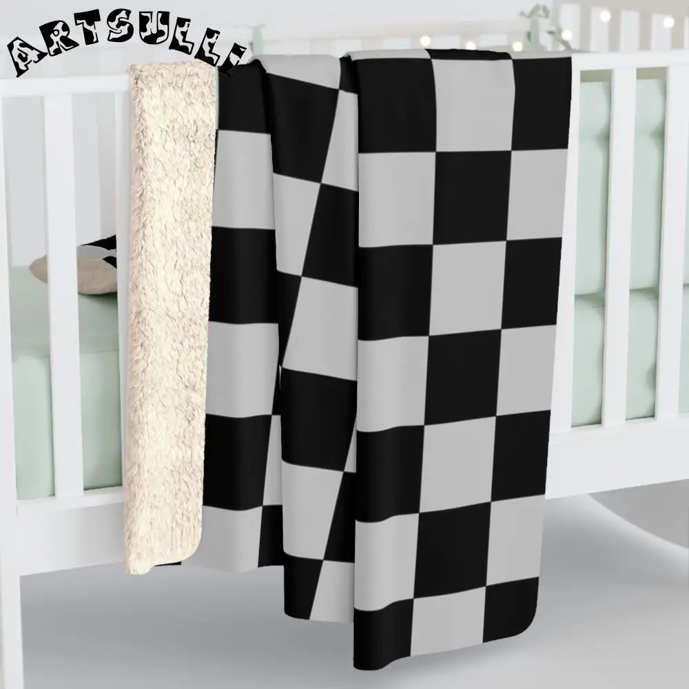 Black and White Checkered Sherpa Fleece Blanket, Artsulli - Art is Long, Life is Short, Home Decor, , , , , , , 