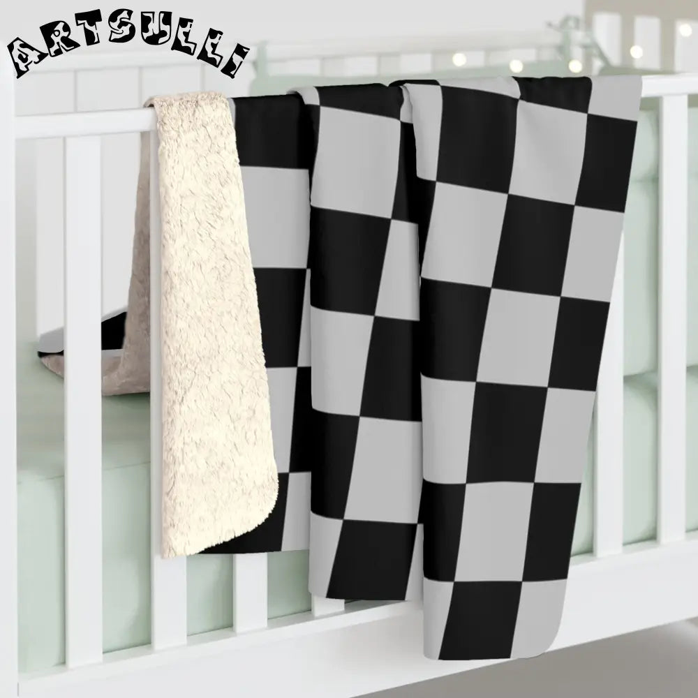 Black and White Checkered Sherpa Fleece Blanket, Artsulli - Art is Long, Life is Short, Home Decor, , , , , , , 
