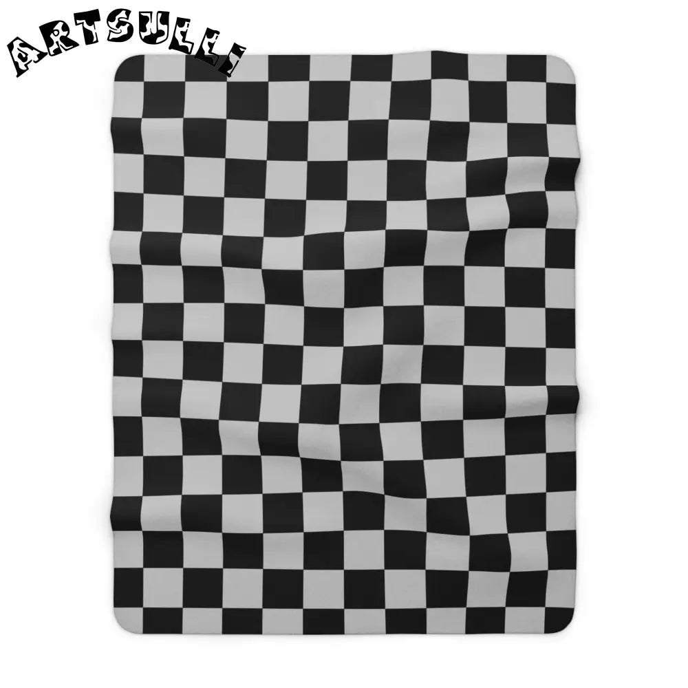 Black and White Checkered Sherpa Fleece Blanket, Artsulli - Art is Long, Life is Short, Home Decor, Size, 60" × 80", , , , , 14439171749685118904