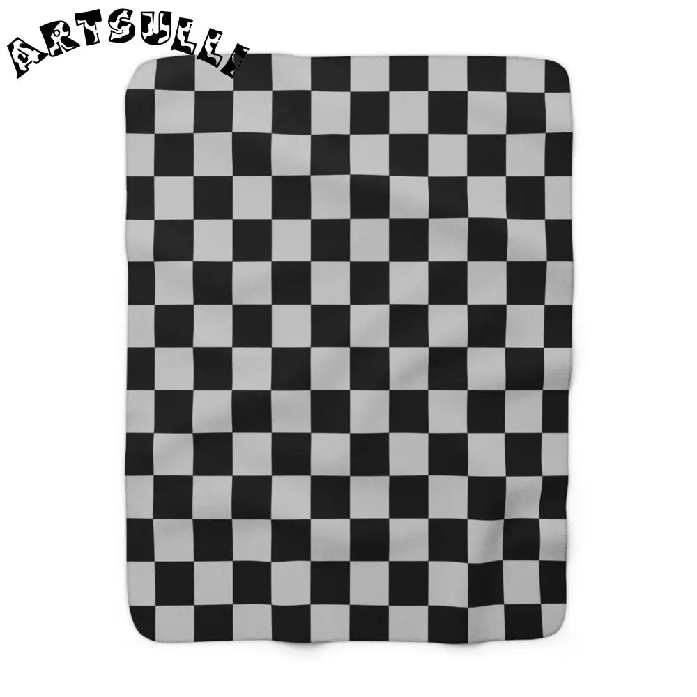 JAKKOUTTHEBXX Black and White Checkered Sherpa Fleece Blanket 2025
