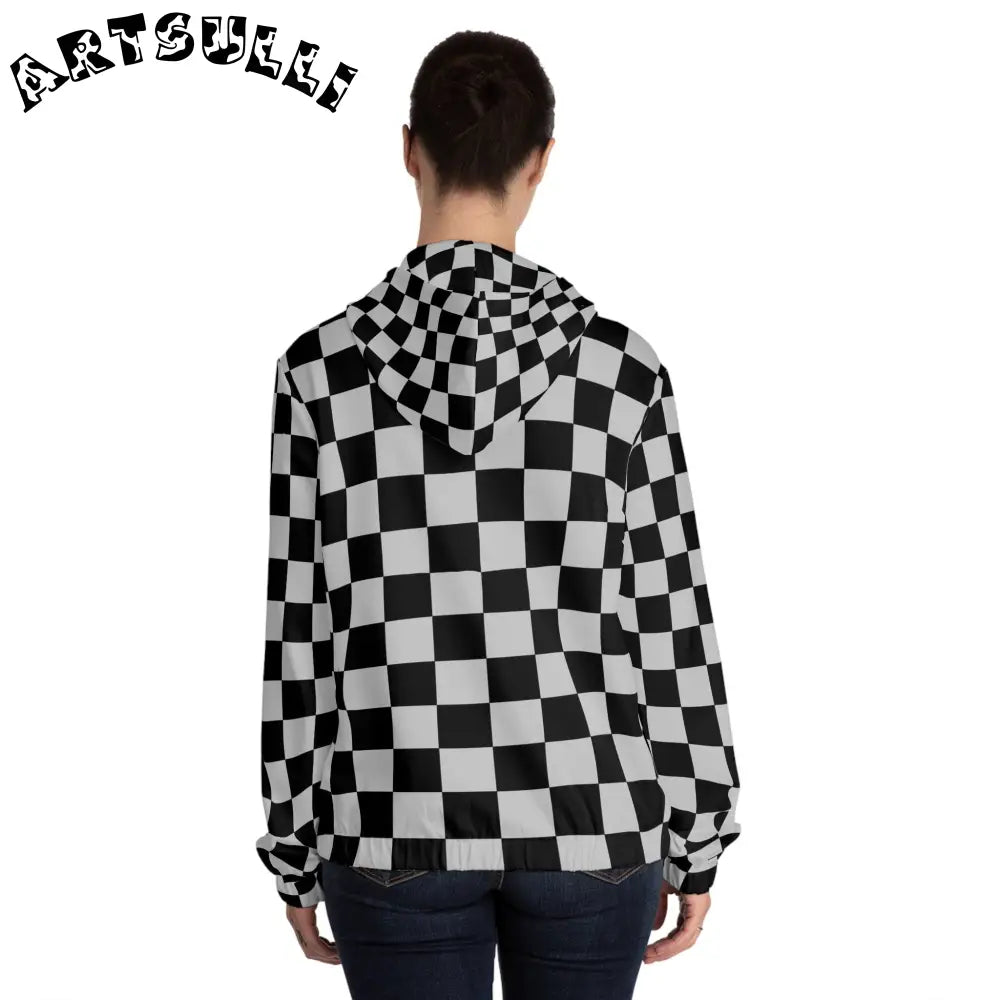 Black and White Checkered Zip Hoodie, Artsulli - Art is Long, Life is Short, All Over Prints, , , , , , , 