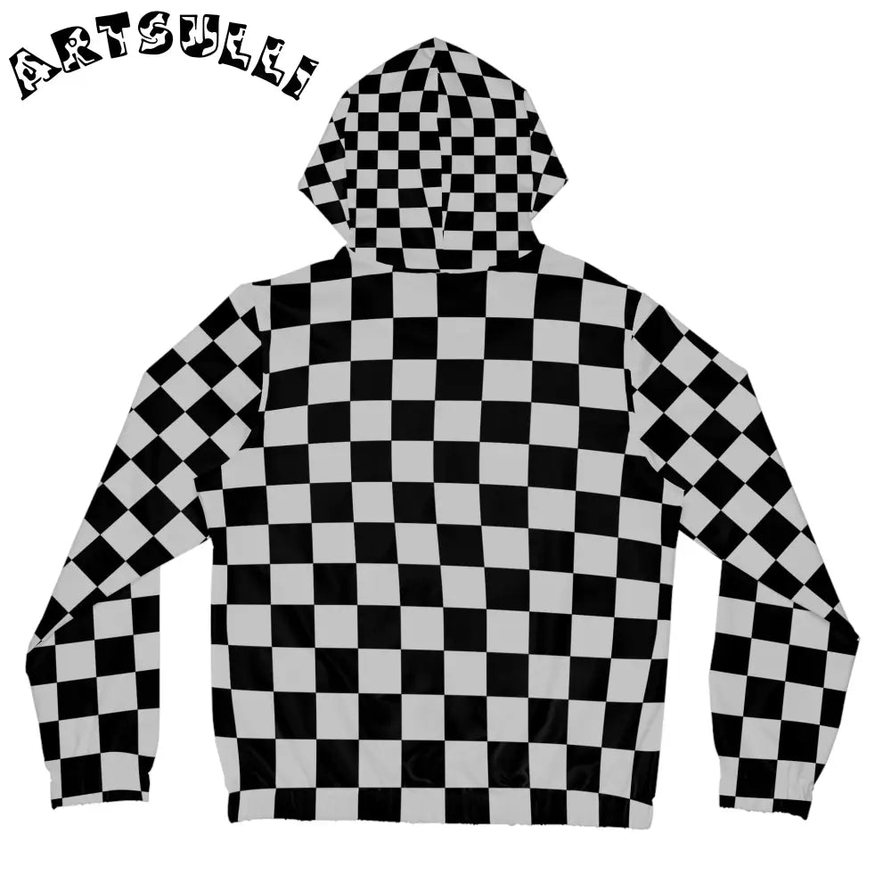 Black and White Checkered Zip Hoodie, Artsulli - Art is Long, Life is Short, All Over Prints, , , , , , , 