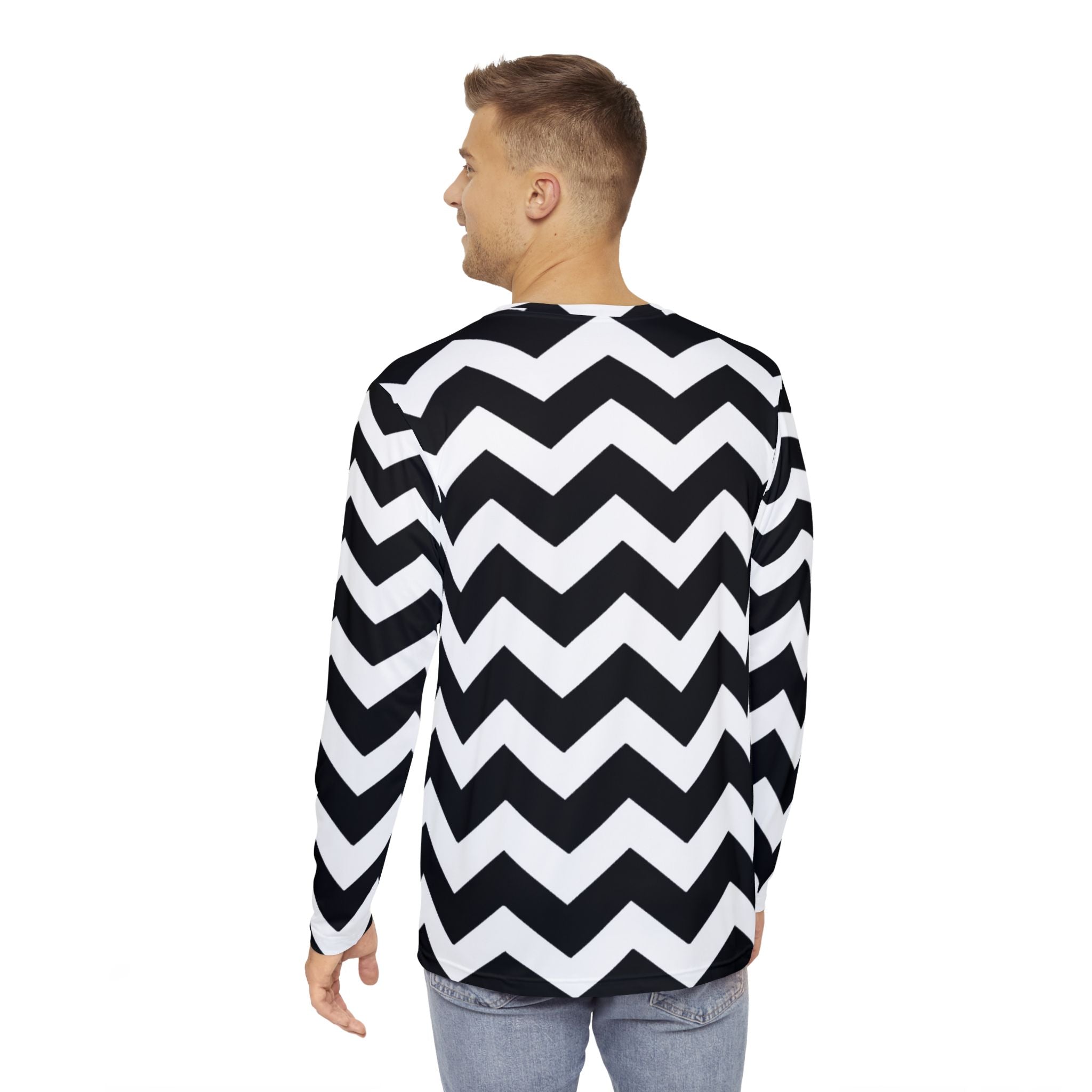Black and White Chevron Long-Sleeve Shirt, Artsulli - Art is Long, Life is Short, All Over Prints, , , , , , , 