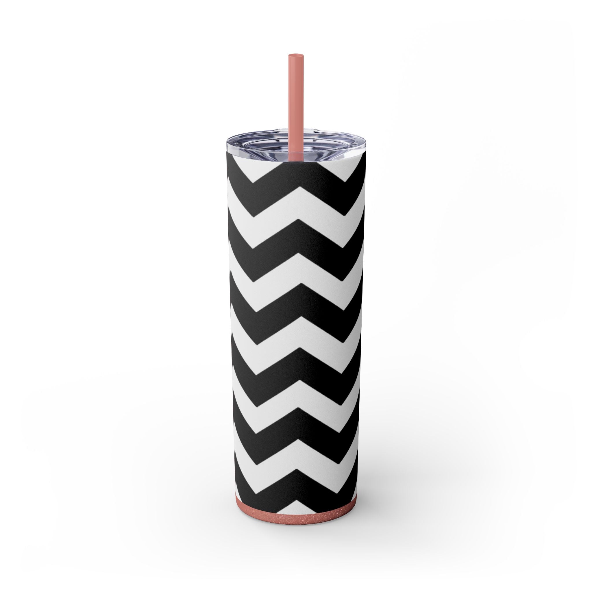 Black and White Chevron Skinny Tumbler, Artsulli - Art is Long, Life is Short, Mug, Finish, Glossy, Color, Glitter Dusty Rose, Size, 20oz, 28509952437547748396