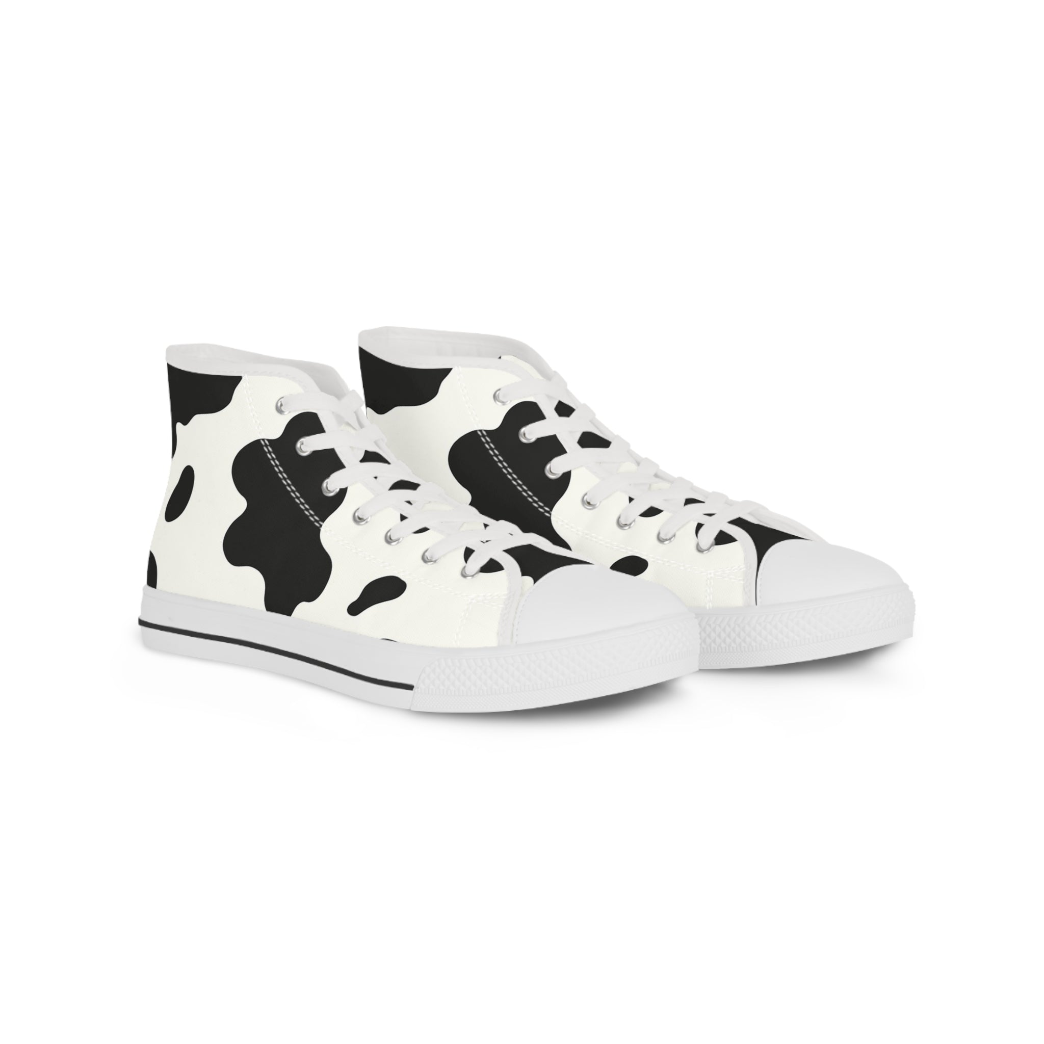 Black and White Cow Print High Top Sneakers, Artsulli - Art is Long, Life is Short, Shoes, Size, US 5, Color, White sole, , , 96753512857241500245