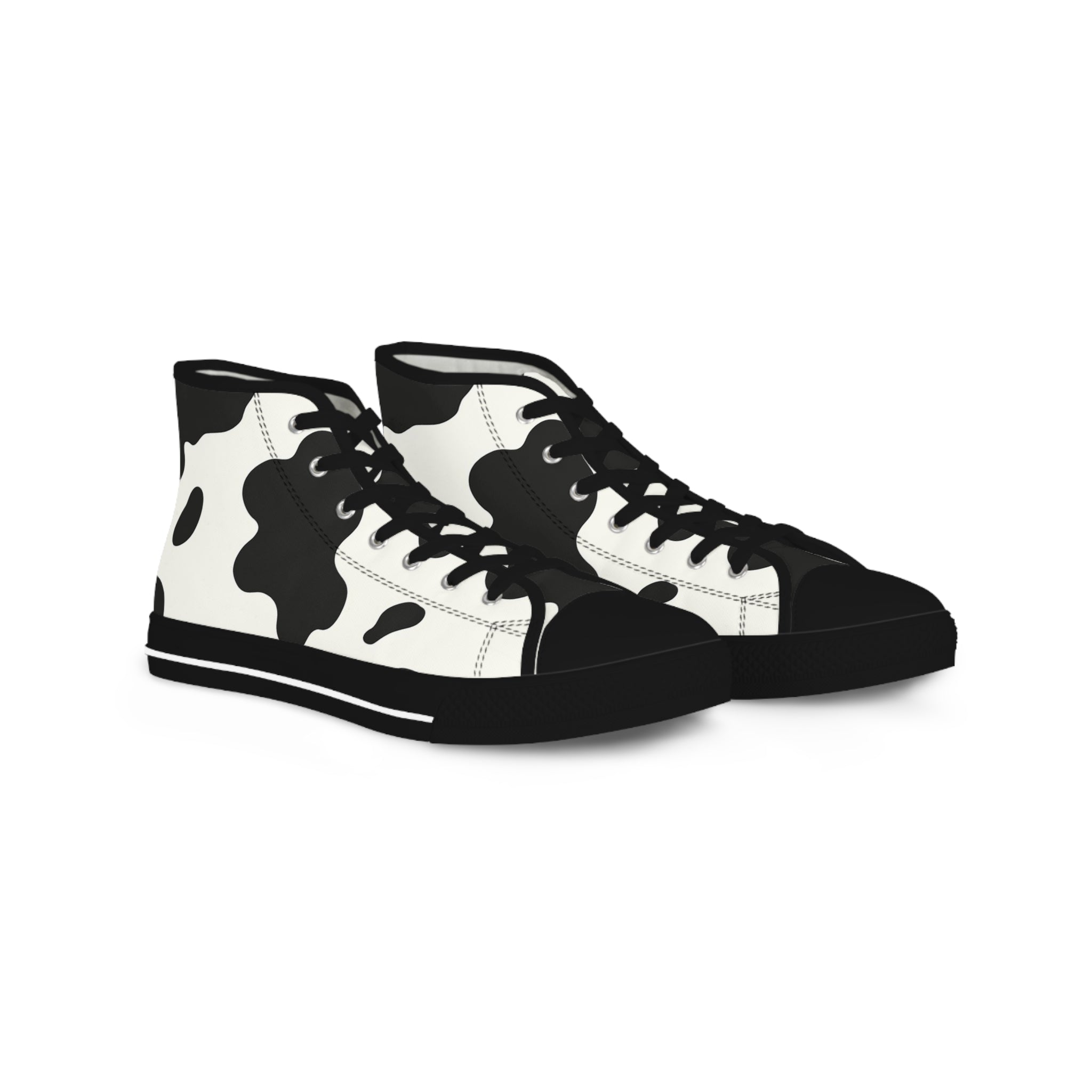 Black and White Cow Print High Top Sneakers, Artsulli - Art is Long, Life is Short, Shoes, Size, US 5, Color, Black sole, , , 13687715343227533088