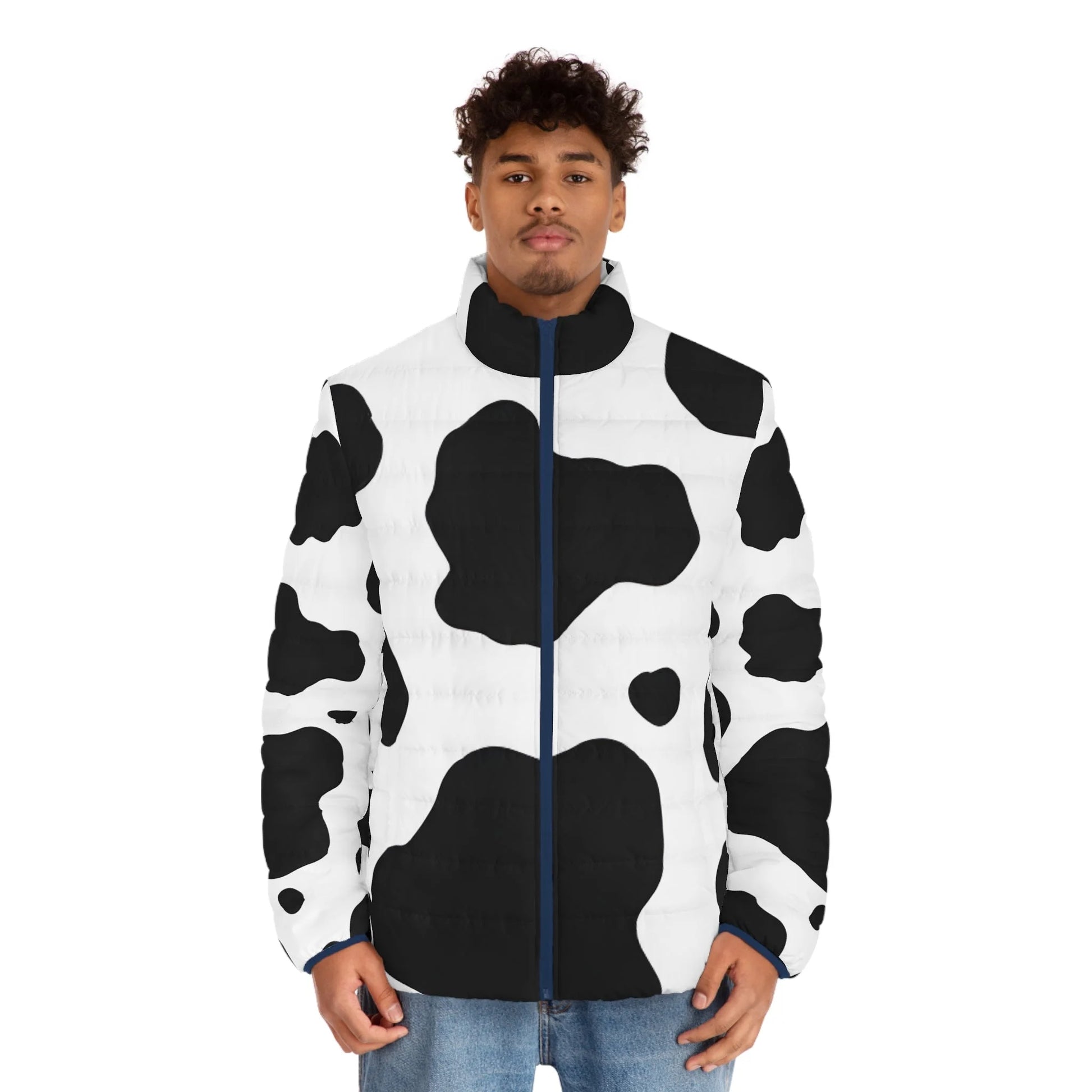 Black and White Cow Print Puffer Jacket, Artsulli - Art is Long, Life is Short, All Over Prints, , , , , , , 