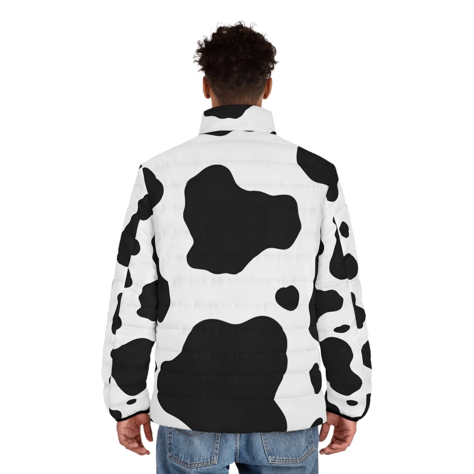 Black and White Cow Print Puffer Jacket, Artsulli - Art is Long, Life is Short, All Over Prints, , , , , , , 