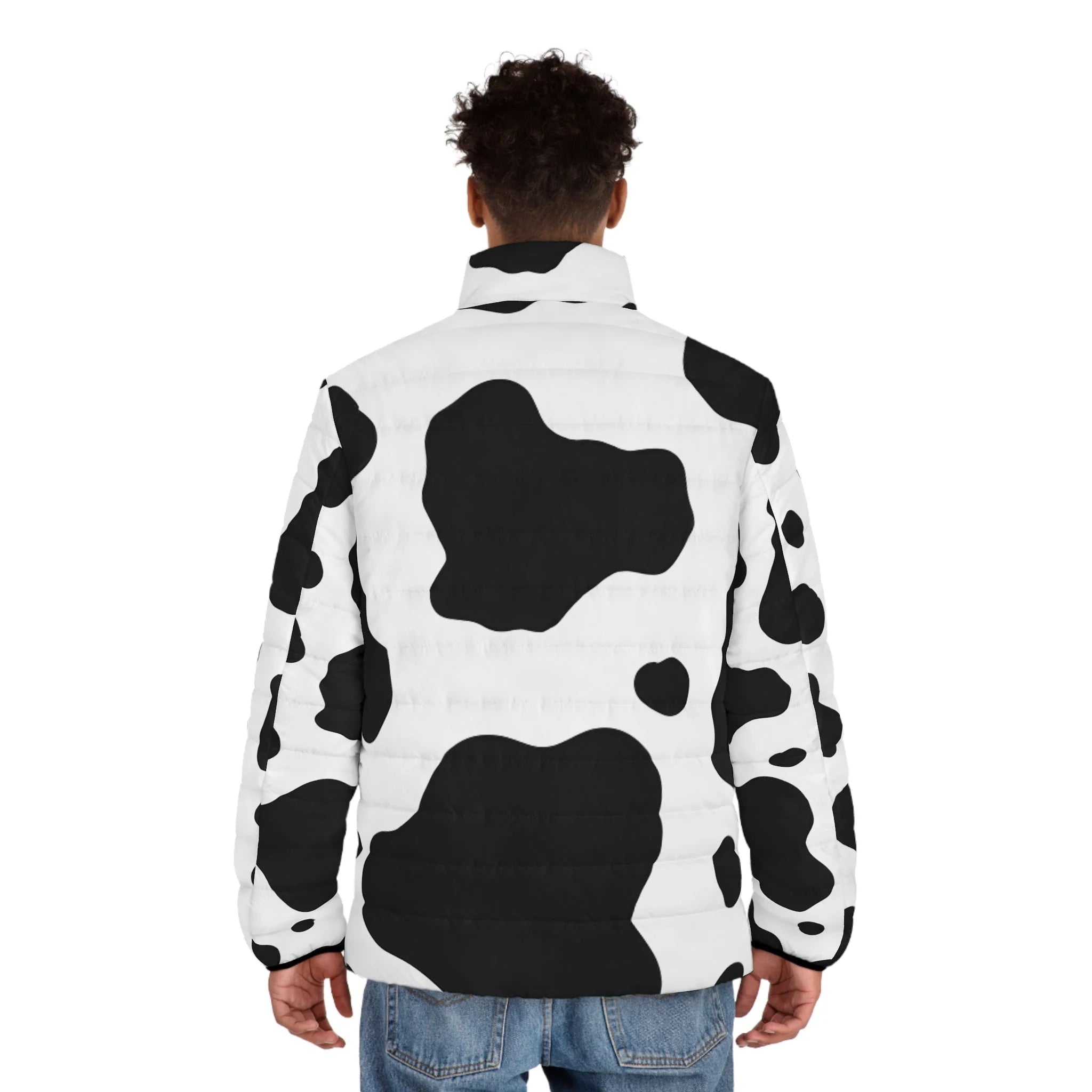 Black and White Cow Print Puffer Jacket, Artsulli - Art is Long, Life is Short, All Over Prints, , , , , , , 