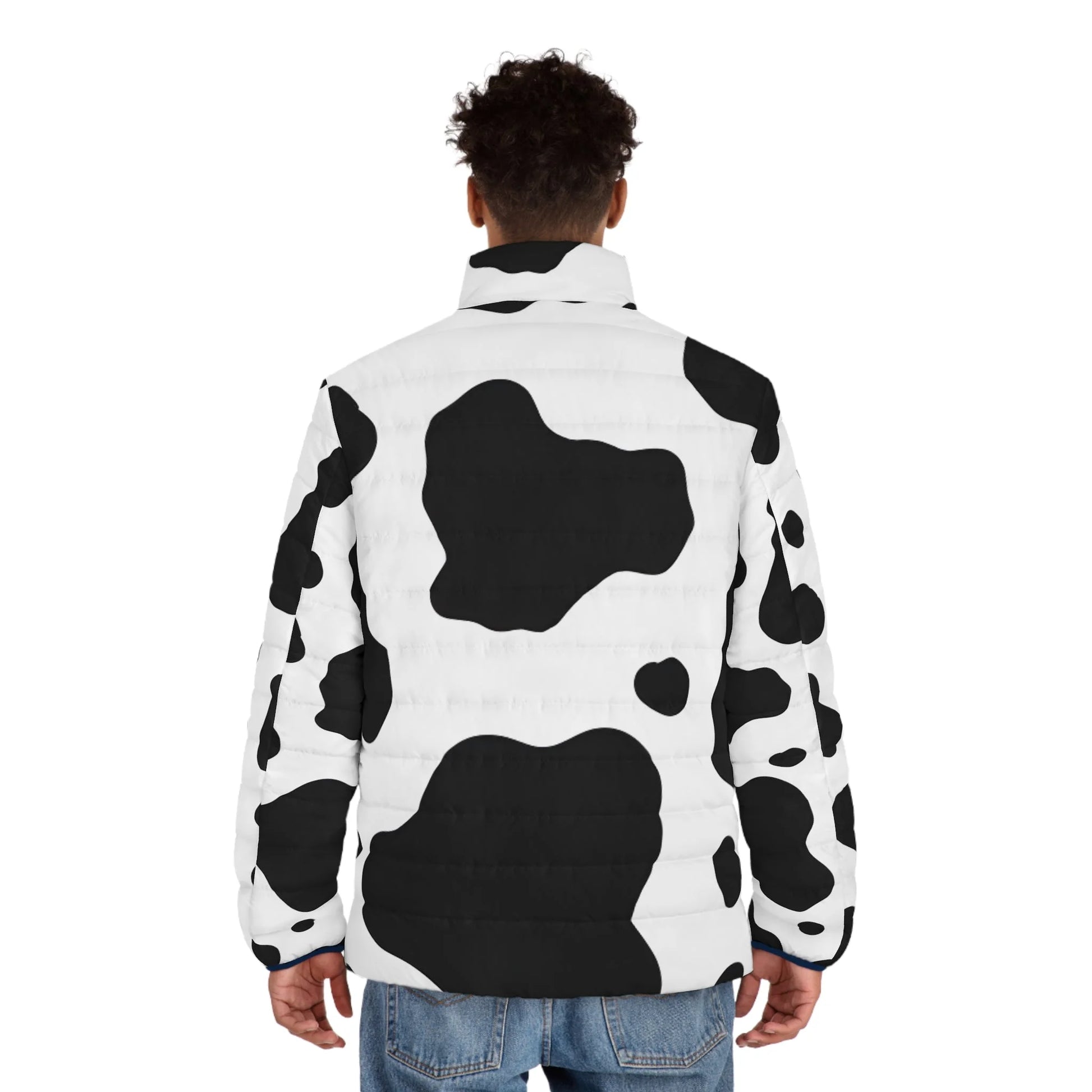 Black and White Cow Print Puffer Jacket, Artsulli - Art is Long, Life is Short, All Over Prints, , , , , , , 