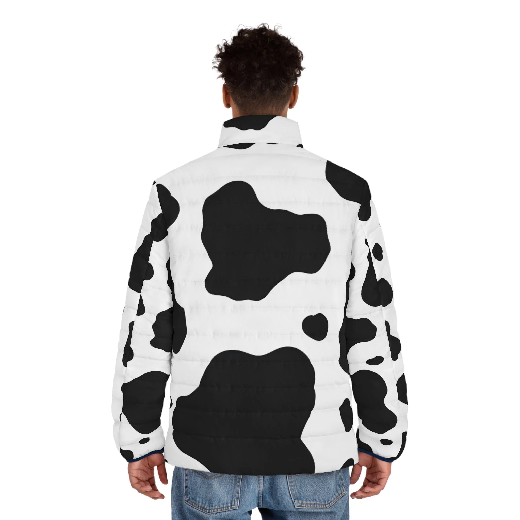 Black and White Cow Print Puffer Jacket, Artsulli - Art is Long, Life is Short, All Over Prints, , , , , , , 