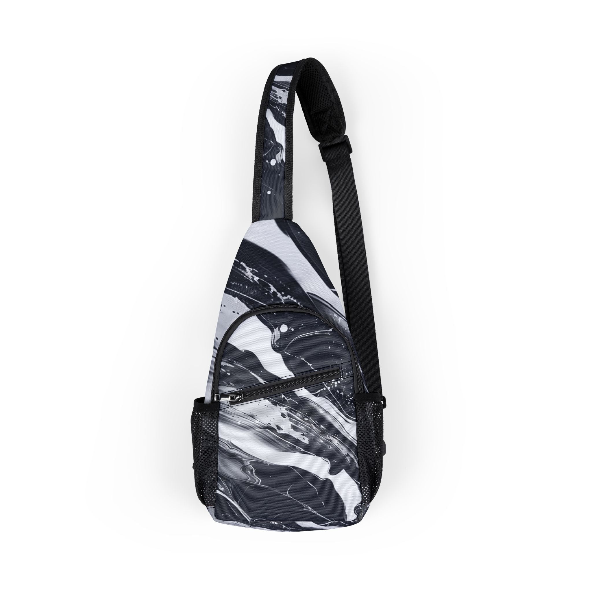Printify Black and White Marble Print Chest Bag 2025