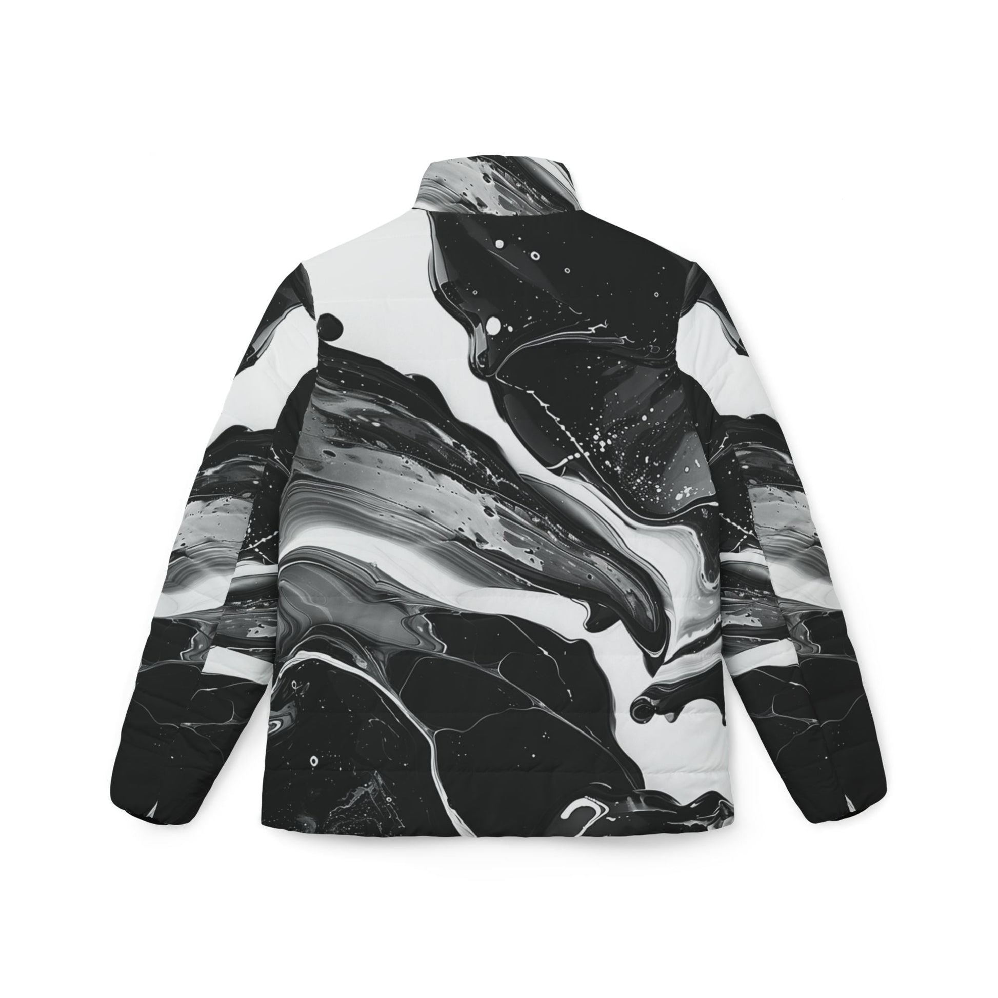 Black and White Marbled Puffer Jacket, Artsulli - Art is Long, Life is Short, All Over Prints, , , , , , , 