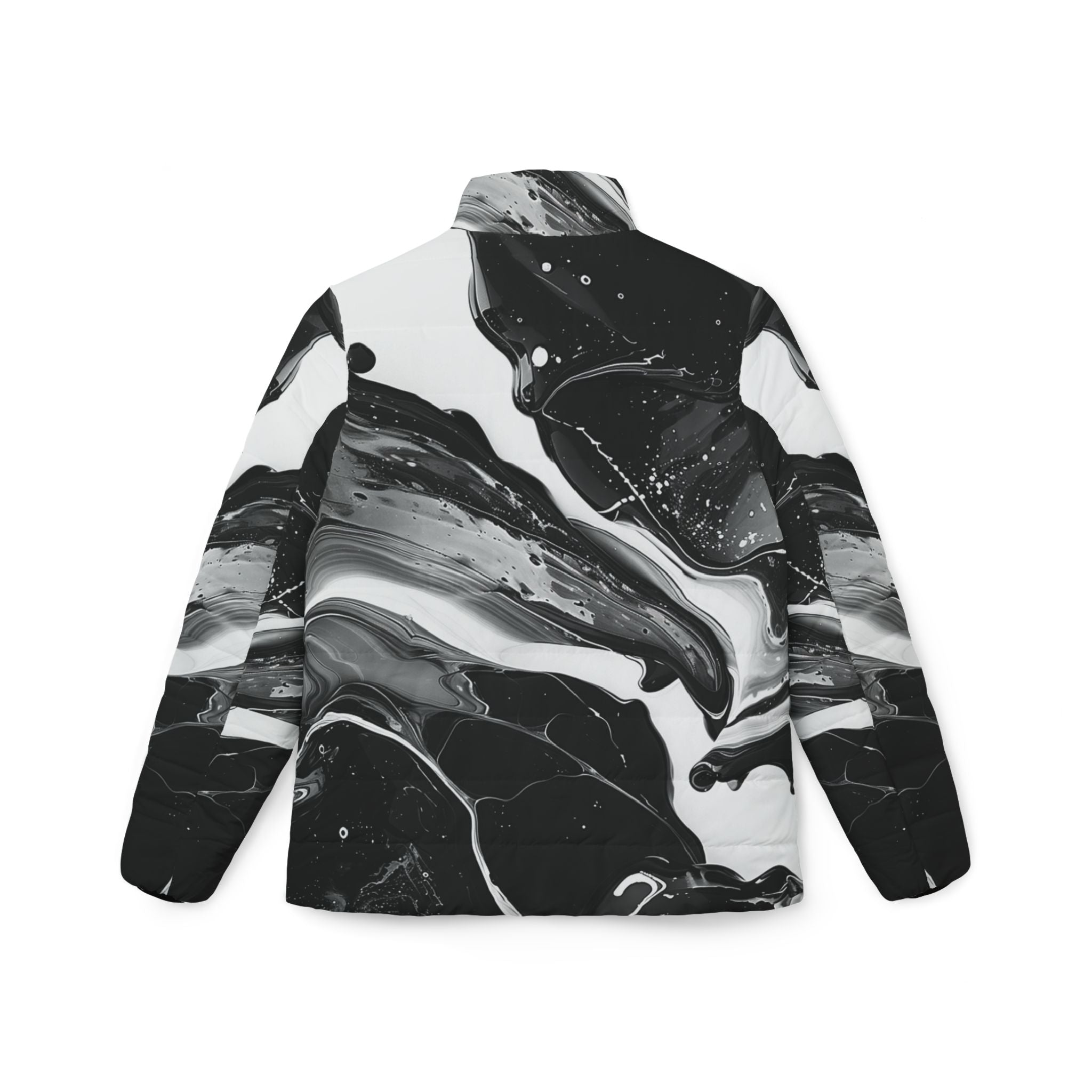 Black and White Marbled Puffer Jacket, Artsulli - Art is Long, Life is Short, All Over Prints, , , , , , , 