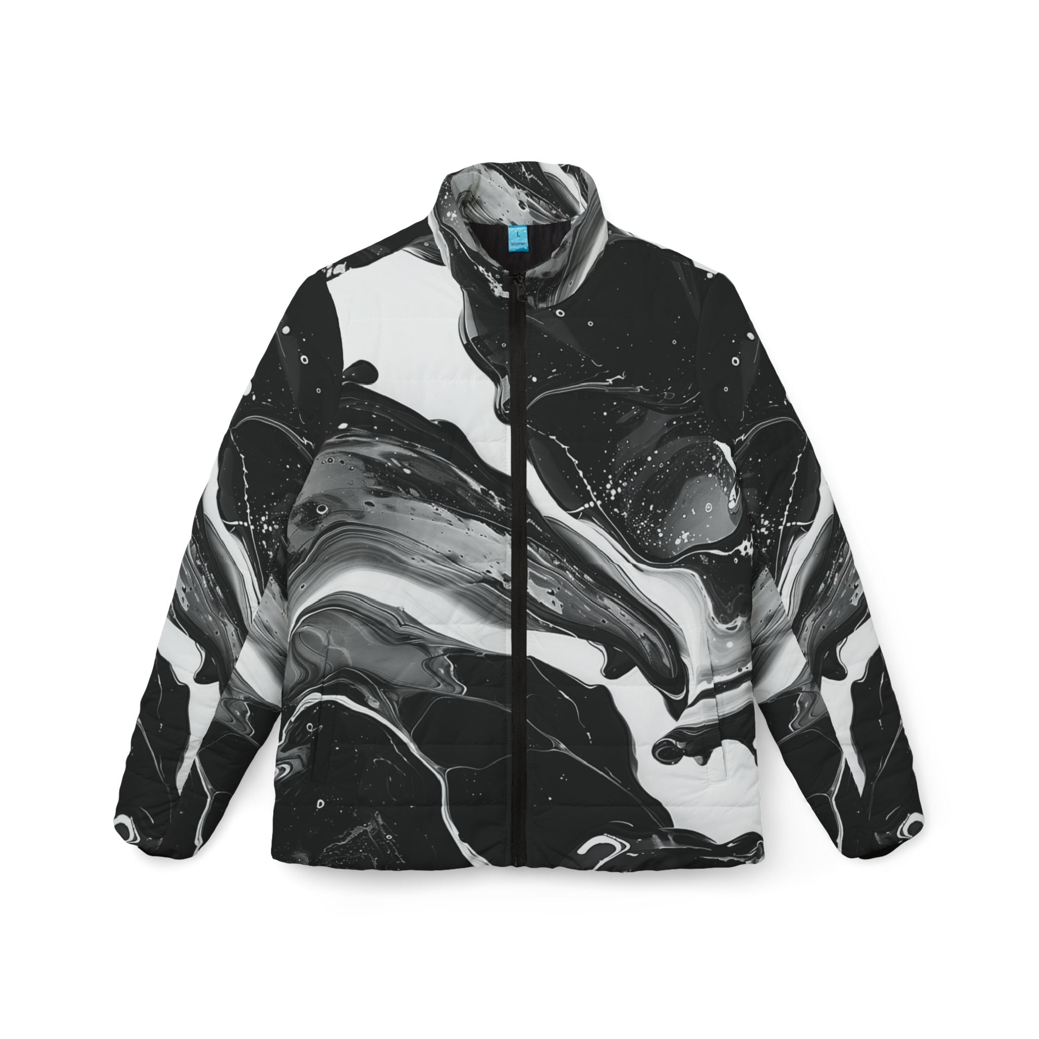 Printify Black and White Marbled Puffer Jacket 2025