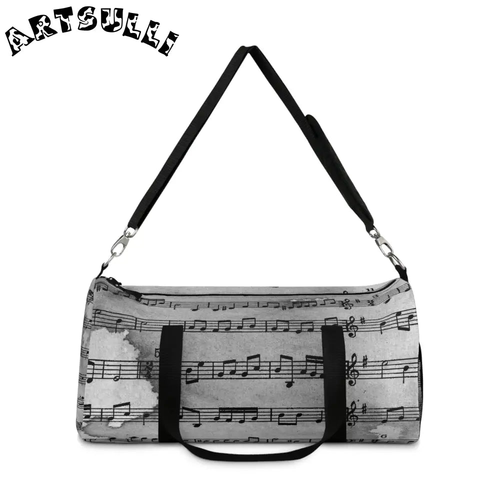 JAKKOUTTHEBXX Black and White Music Sheet Duffel Bag 2025