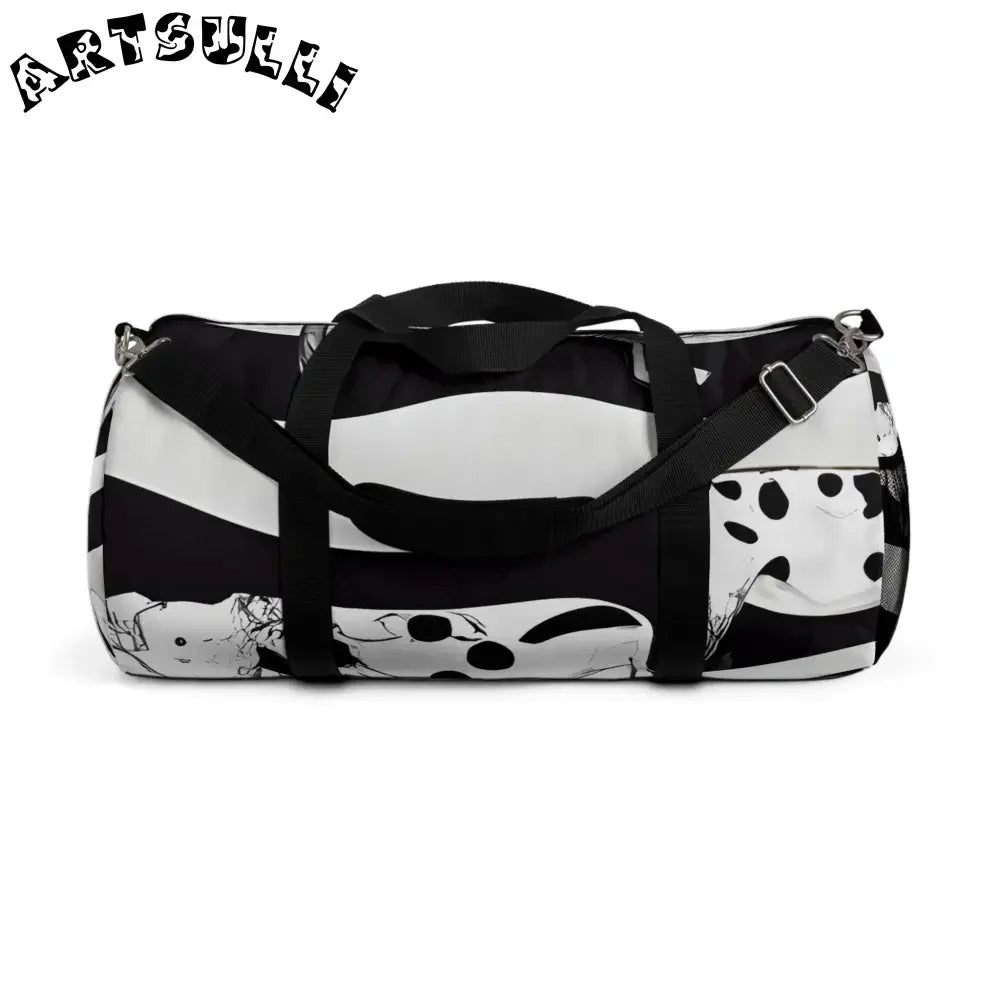 JAKKOUTTHEBXX Black and White Patterned Duffel Bags with Shoulder Strap and Handles 2025