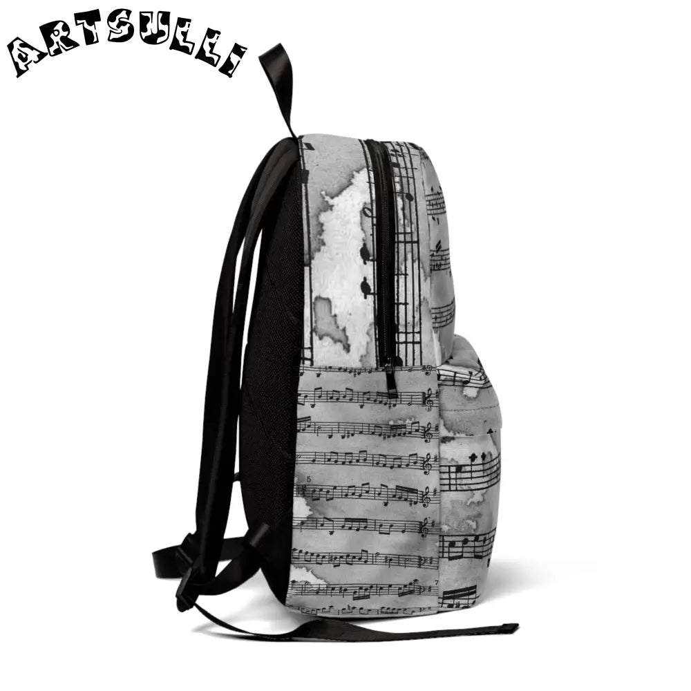 Black and White Sheet Music Backpack, Artsulli - Art is Long, Life is Short, Bags, , , , , , , 