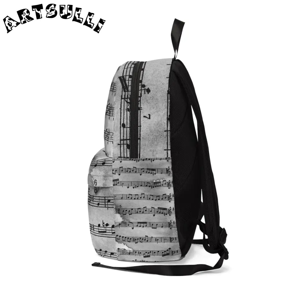 Black and White Sheet Music Backpack, Artsulli - Art is Long, Life is Short, Bags, , , , , , , 