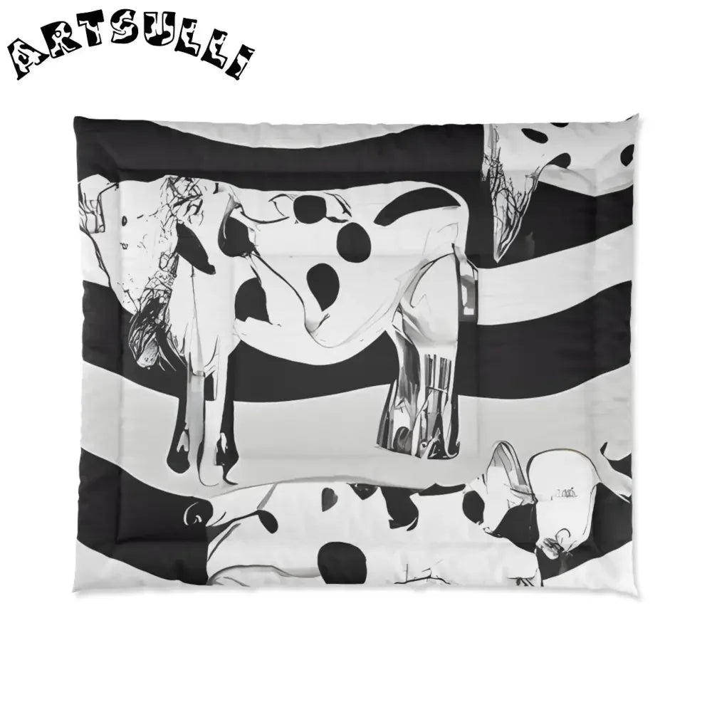 Black and White Striped Cow Print Comforter, Artsulli - Art is Long, Life is Short, Home Decor, , , , , , , 