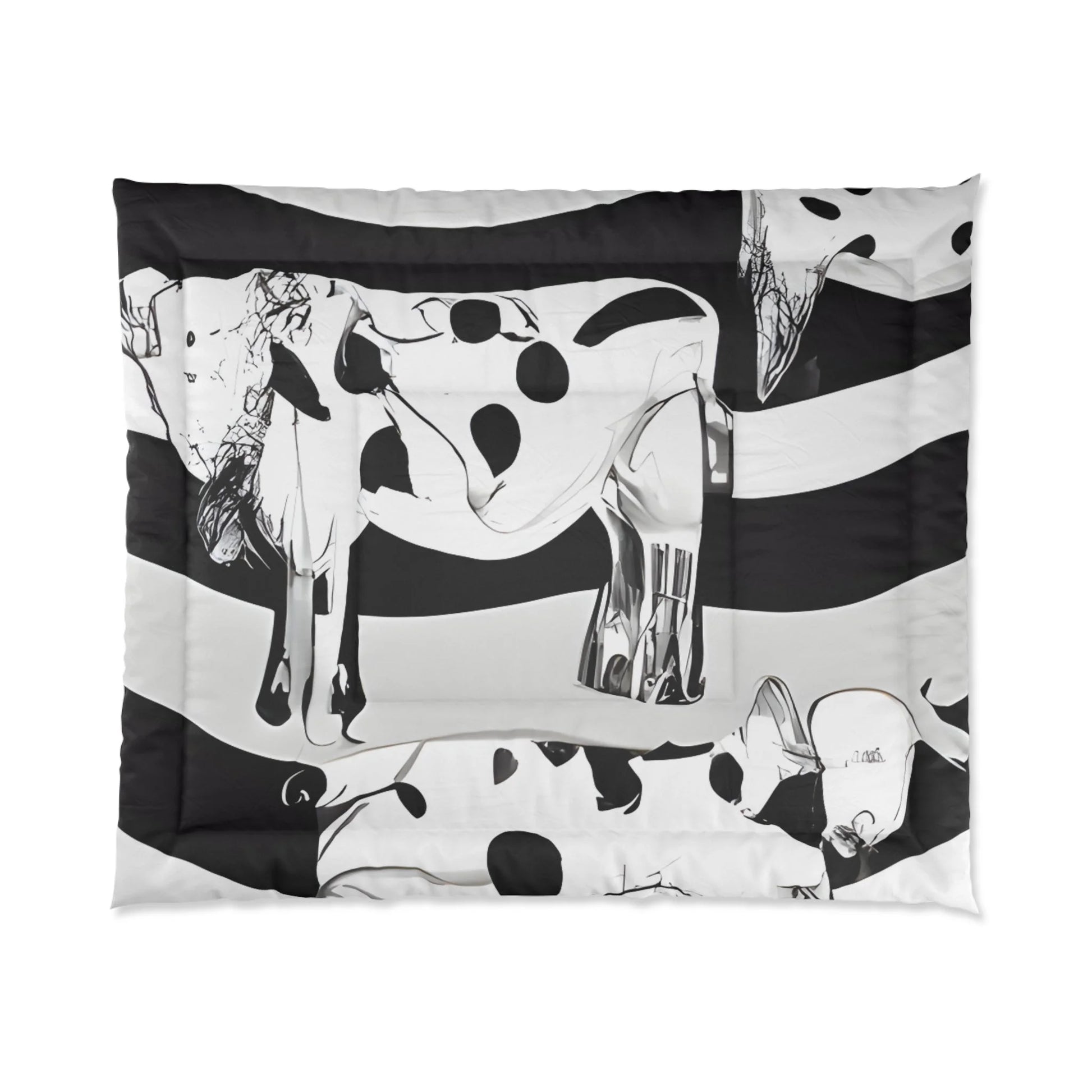 Black and White Striped Cow Print Comforter, Artsulli - Art is Long, Life is Short, Home Decor, Size, 104" × 88", , , , , 36614541745390