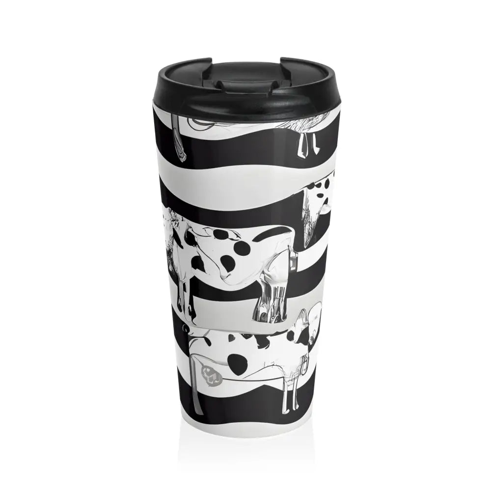 Black and White Striped Stainless Steel Travel Mug with Cow Art, Artsulli - Art is Long, Life is Short, Mug, Size, 15oz, , , , , 37055344392810