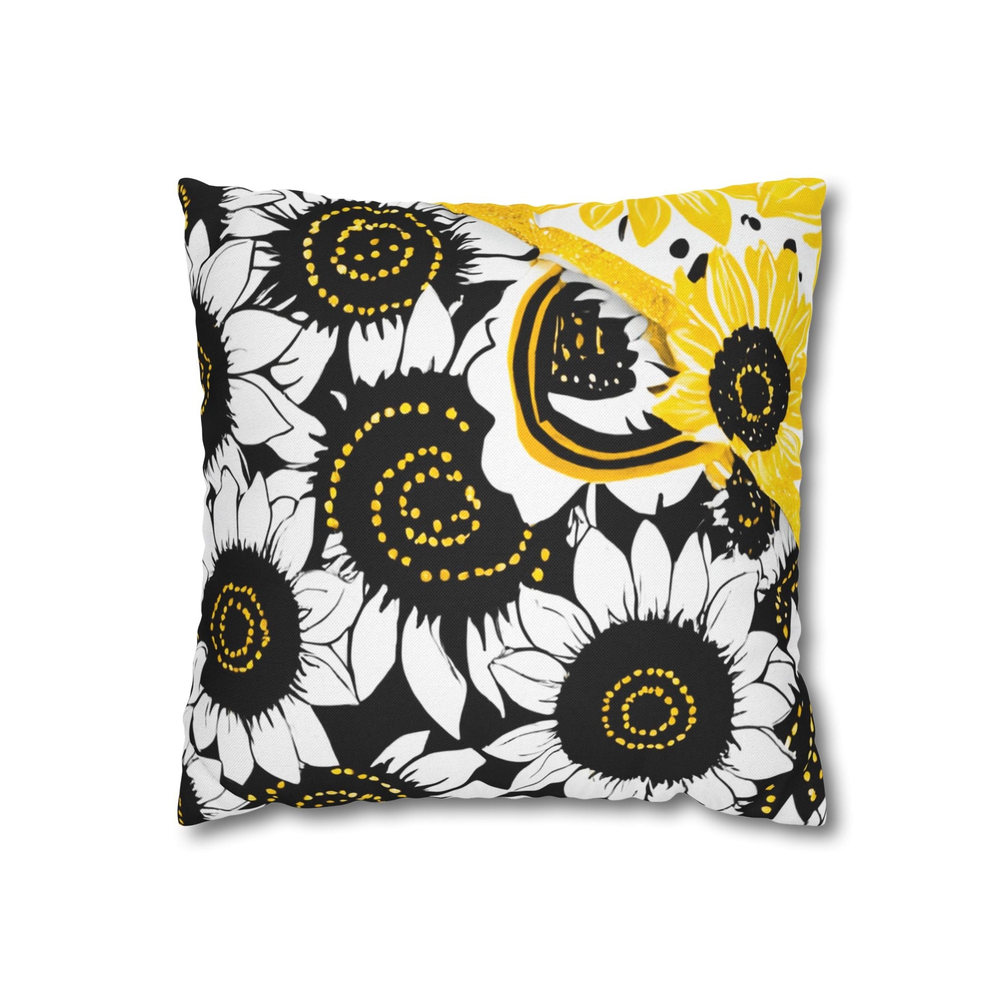 Black and White Sunflower Throw Pillow, Artsulli - Art is Long, Life is Short, Home Decor, Size, 14" × 14", , , , , 18223736615391196986