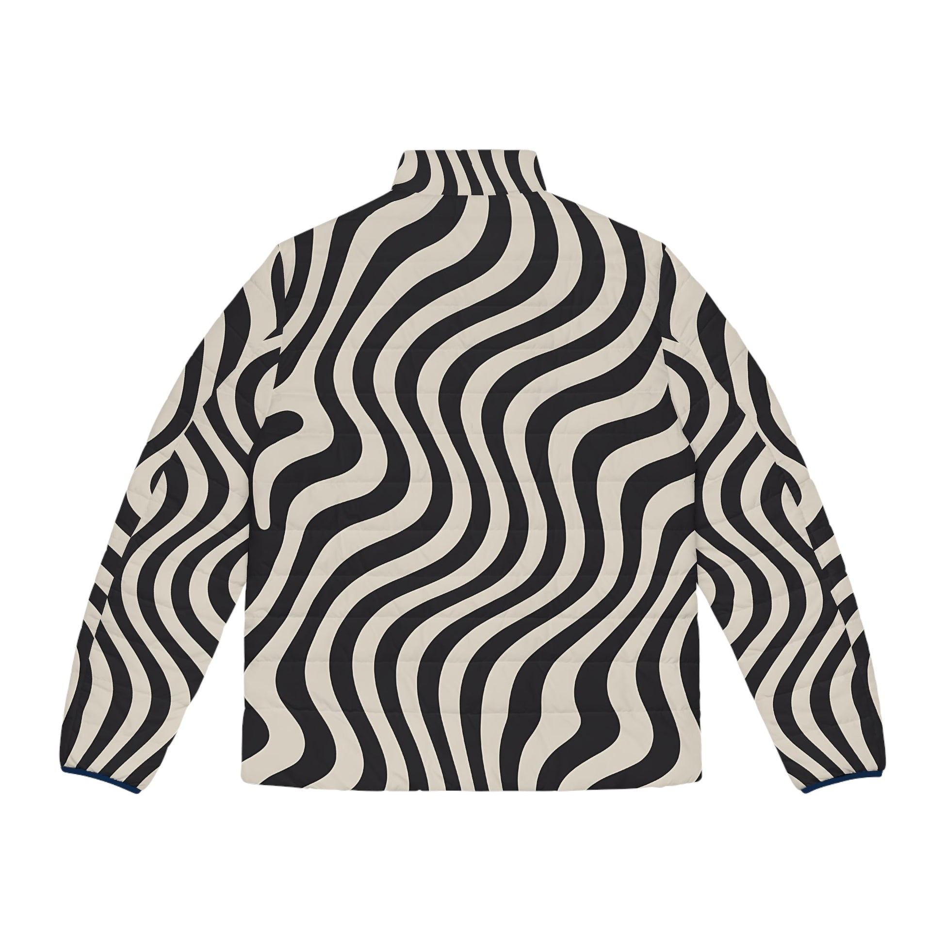 Black and White Wavy Stripe Puffer Jacket, Artsulli - Art is Long, Life is Short, All Over Prints, , , , , , , 