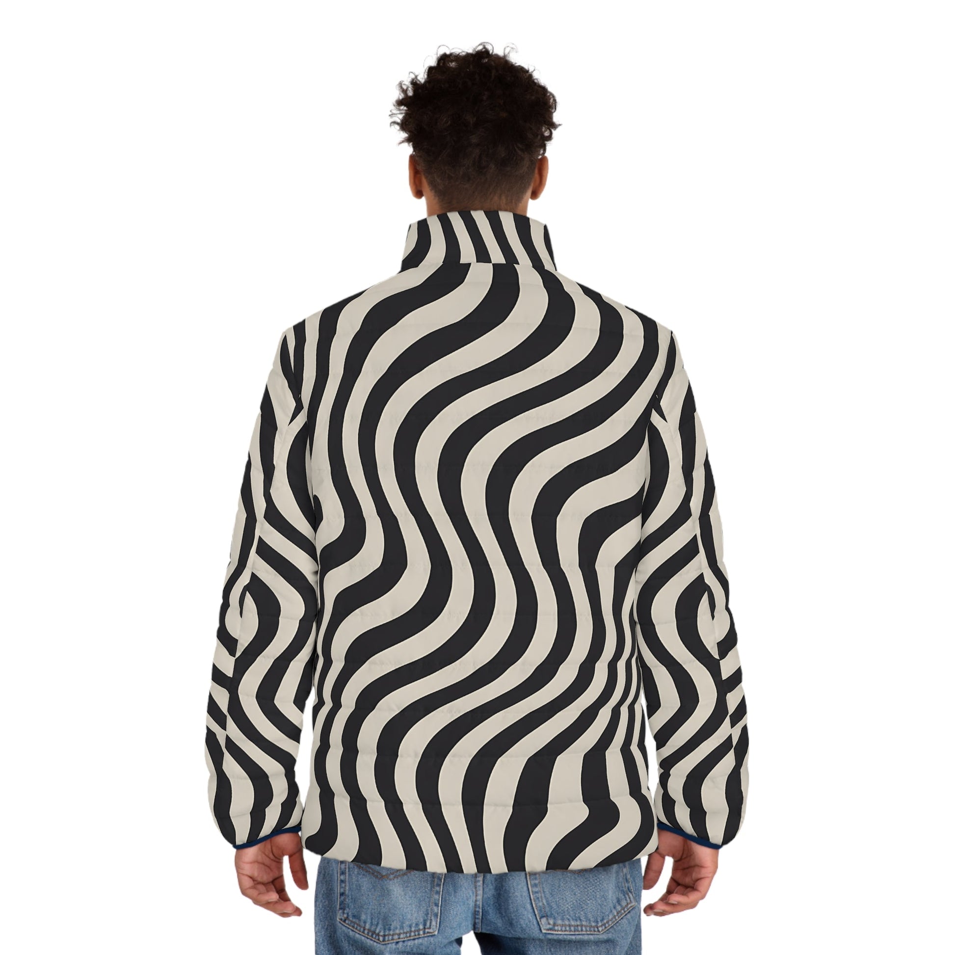 Black and White Wavy Stripe Puffer Jacket, Artsulli - Art is Long, Life is Short, All Over Prints, , , , , , , 