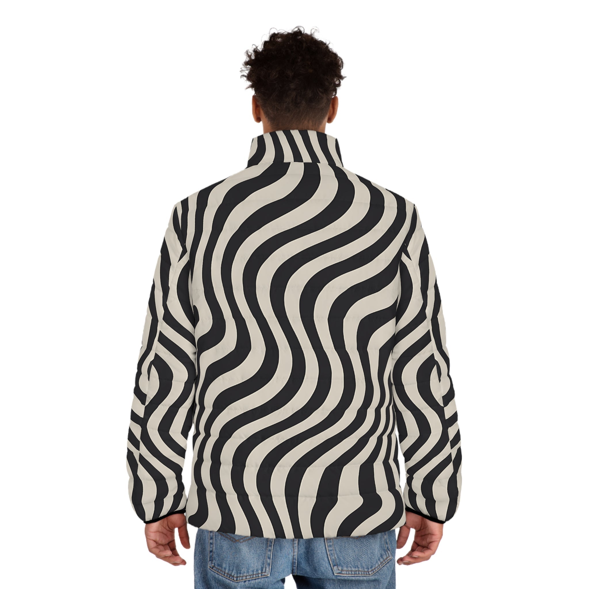 Black and White Wavy Stripe Puffer Jacket, Artsulli - Art is Long, Life is Short, All Over Prints, , , , , , , 