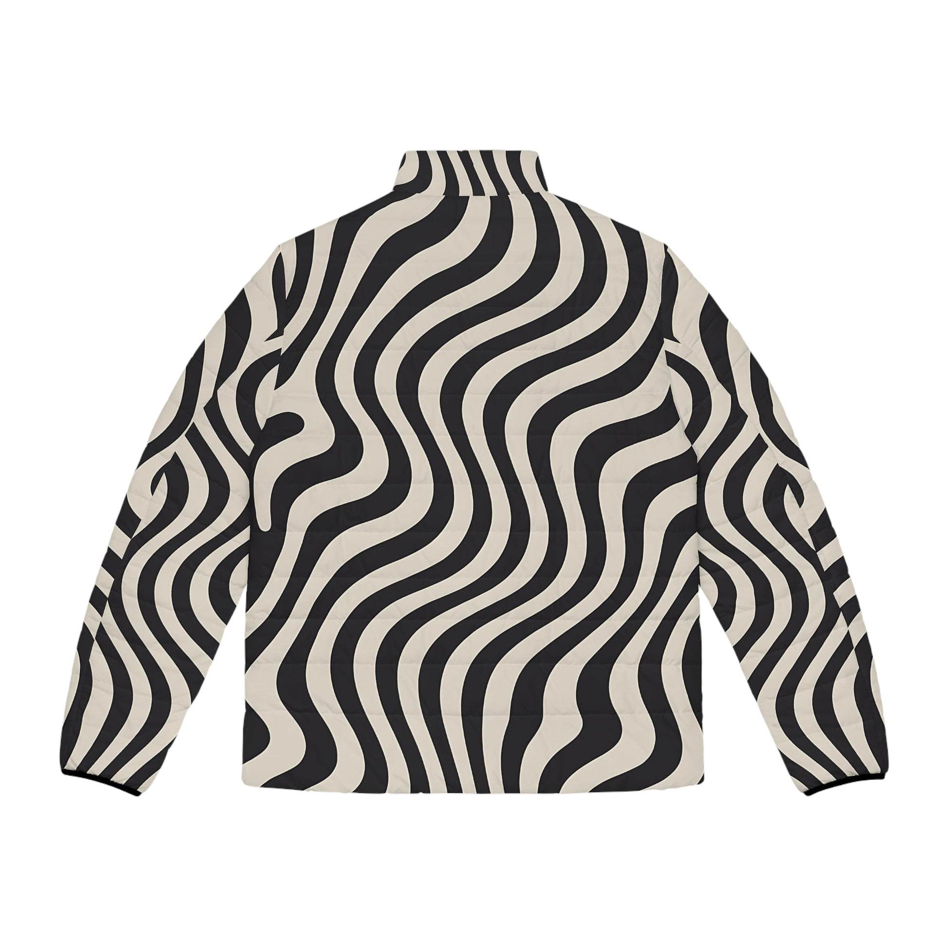 Black and White Wavy Stripe Puffer Jacket, Artsulli - Art is Long, Life is Short, All Over Prints, , , , , , , 