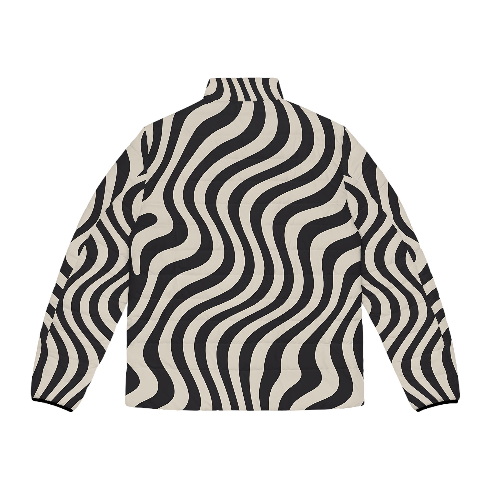 Black and White Wavy Stripe Puffer Jacket, Artsulli - Art is Long, Life is Short, All Over Prints, , , , , , , 