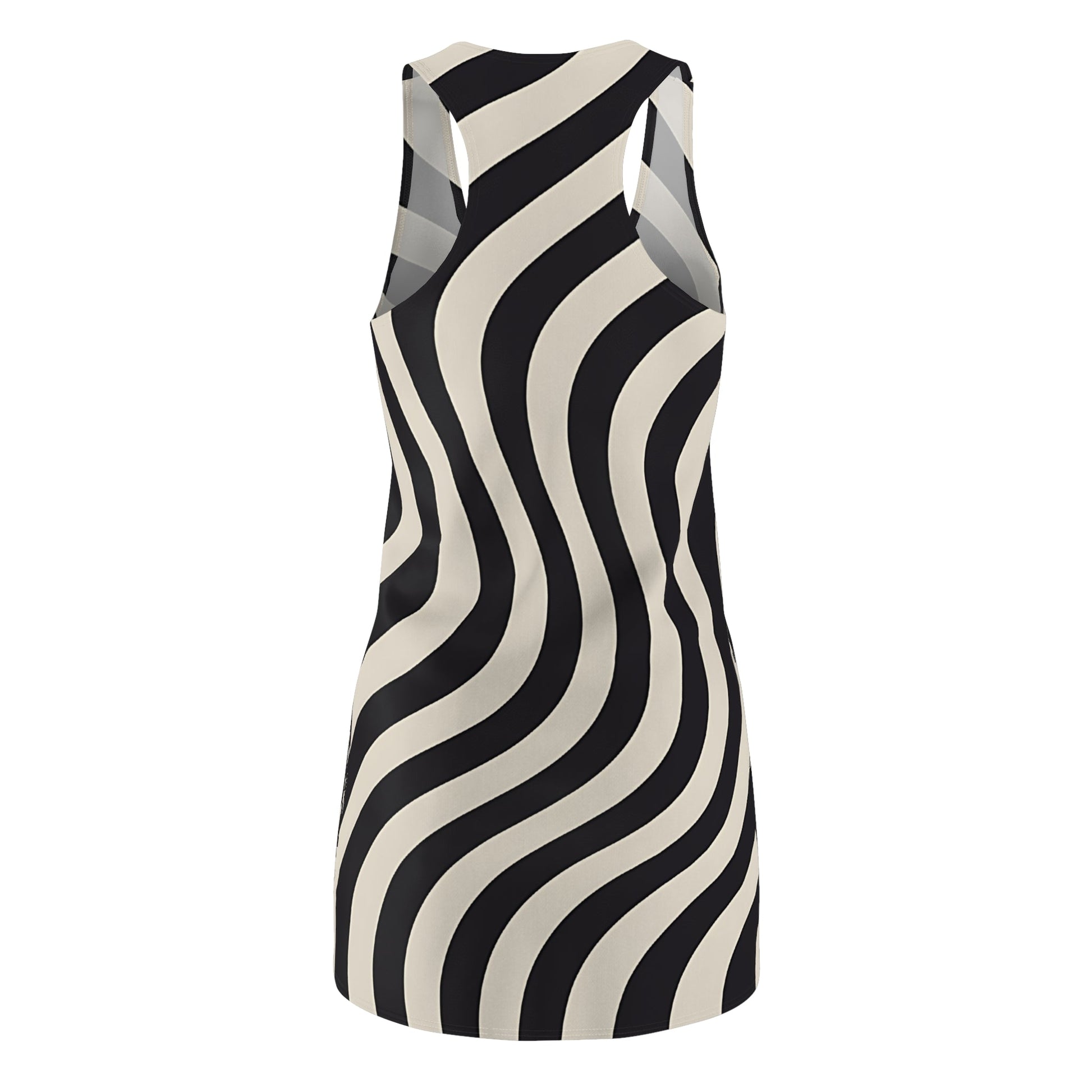 Printify Black and White Wavy Stripe Racerback Dress 2025