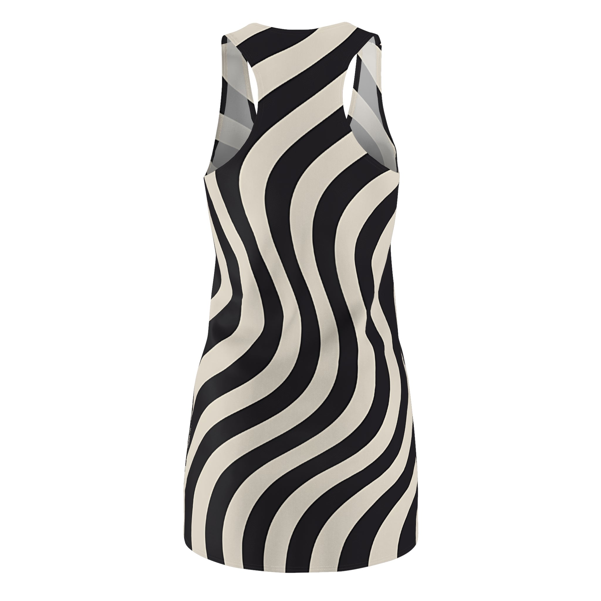 Printify Black and White Wavy Stripe Racerback Dress 2025