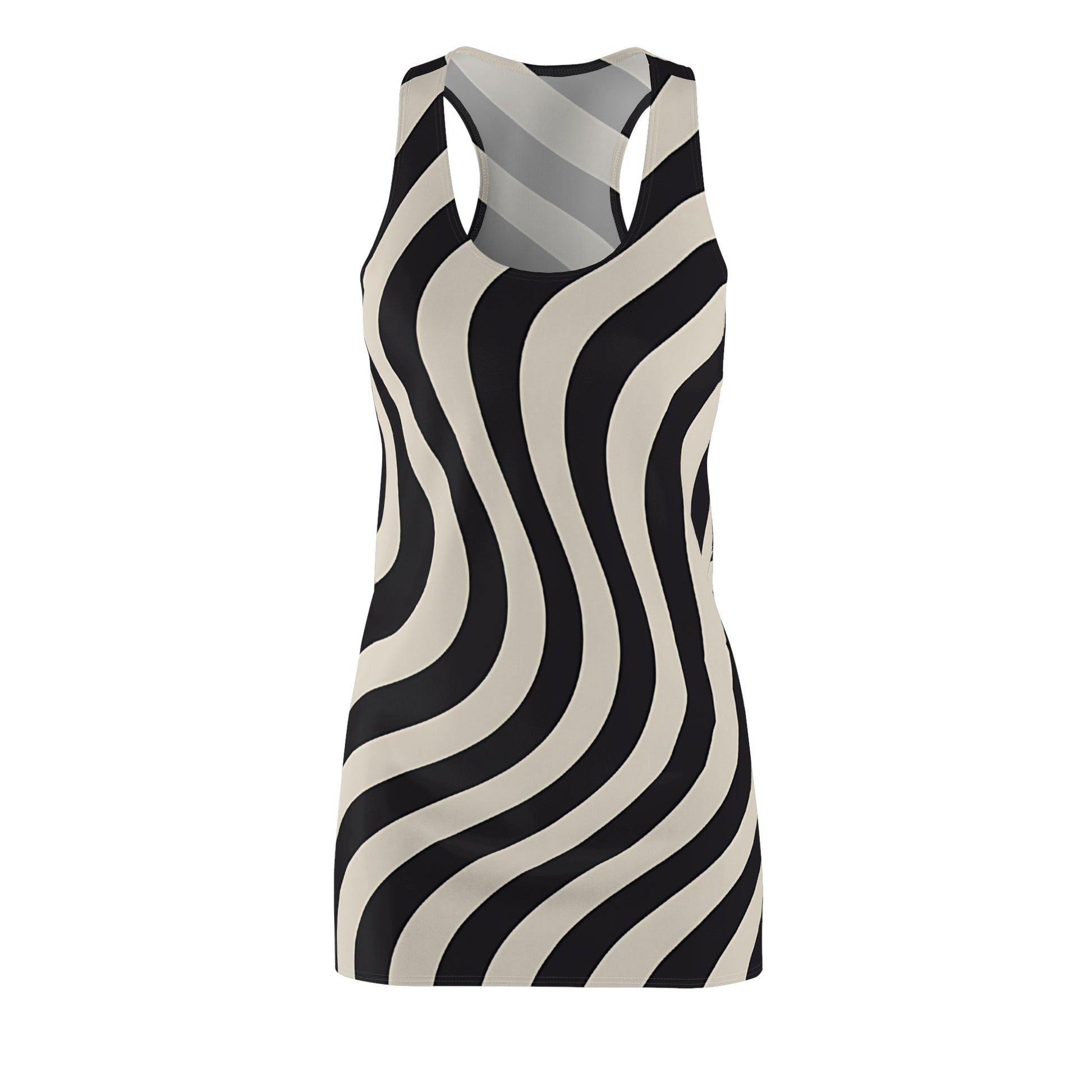 Printify Black and White Wavy Stripe Racerback Dress 2025