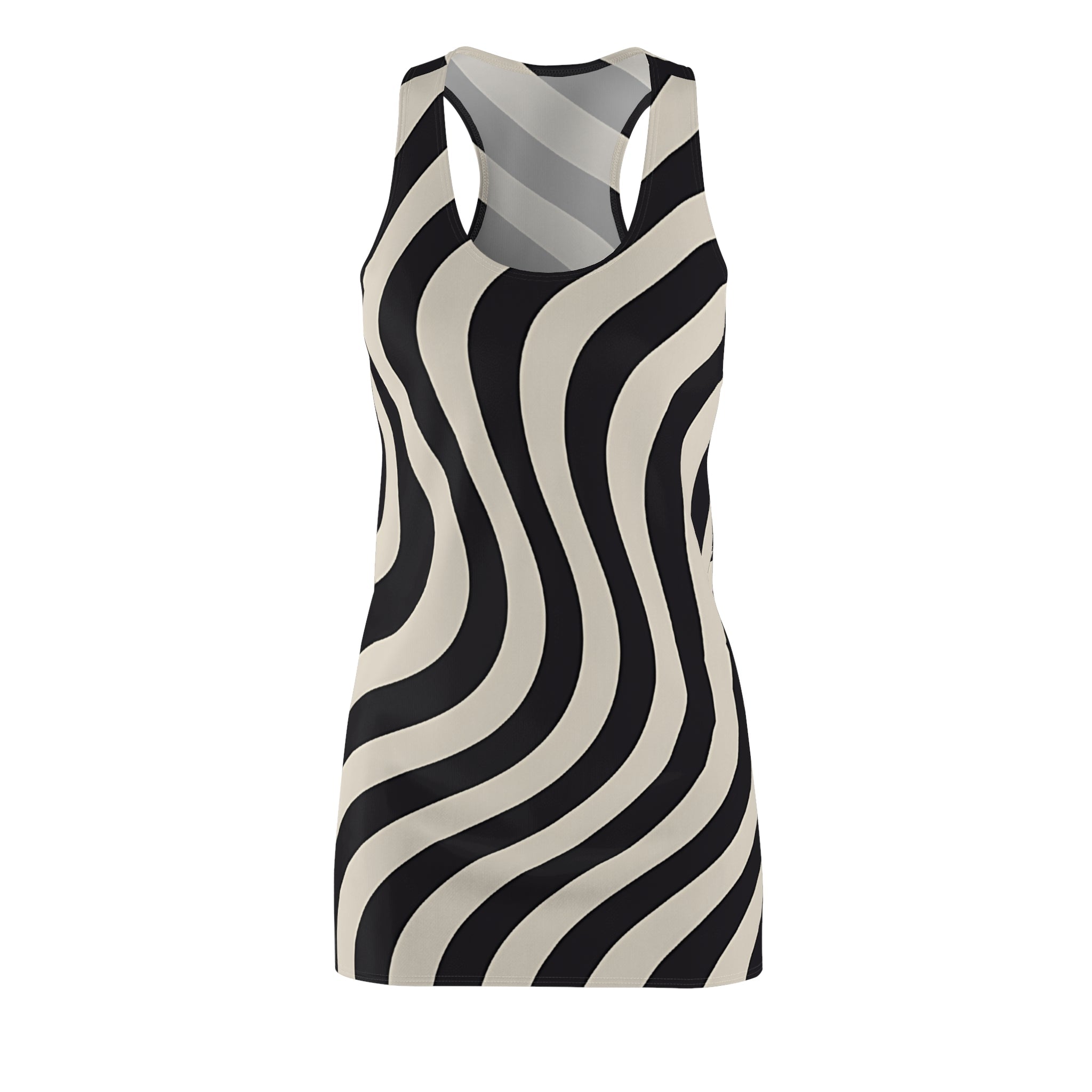 Printify Black and White Wavy Stripe Racerback Dress 2025