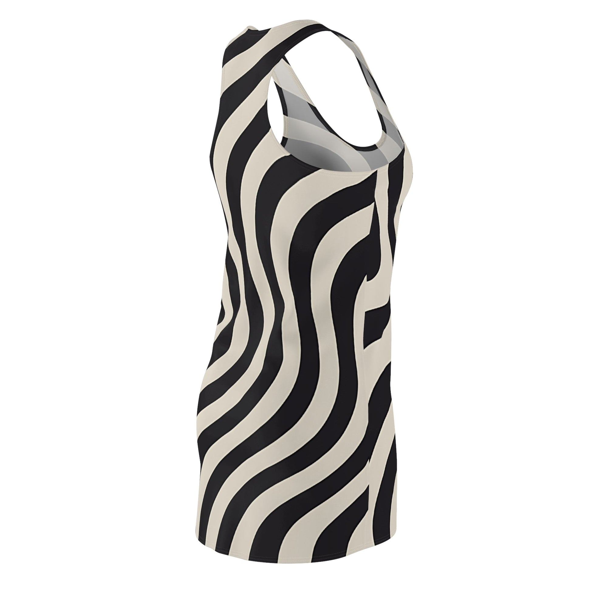 Printify Black and White Wavy Stripe Racerback Dress 2025