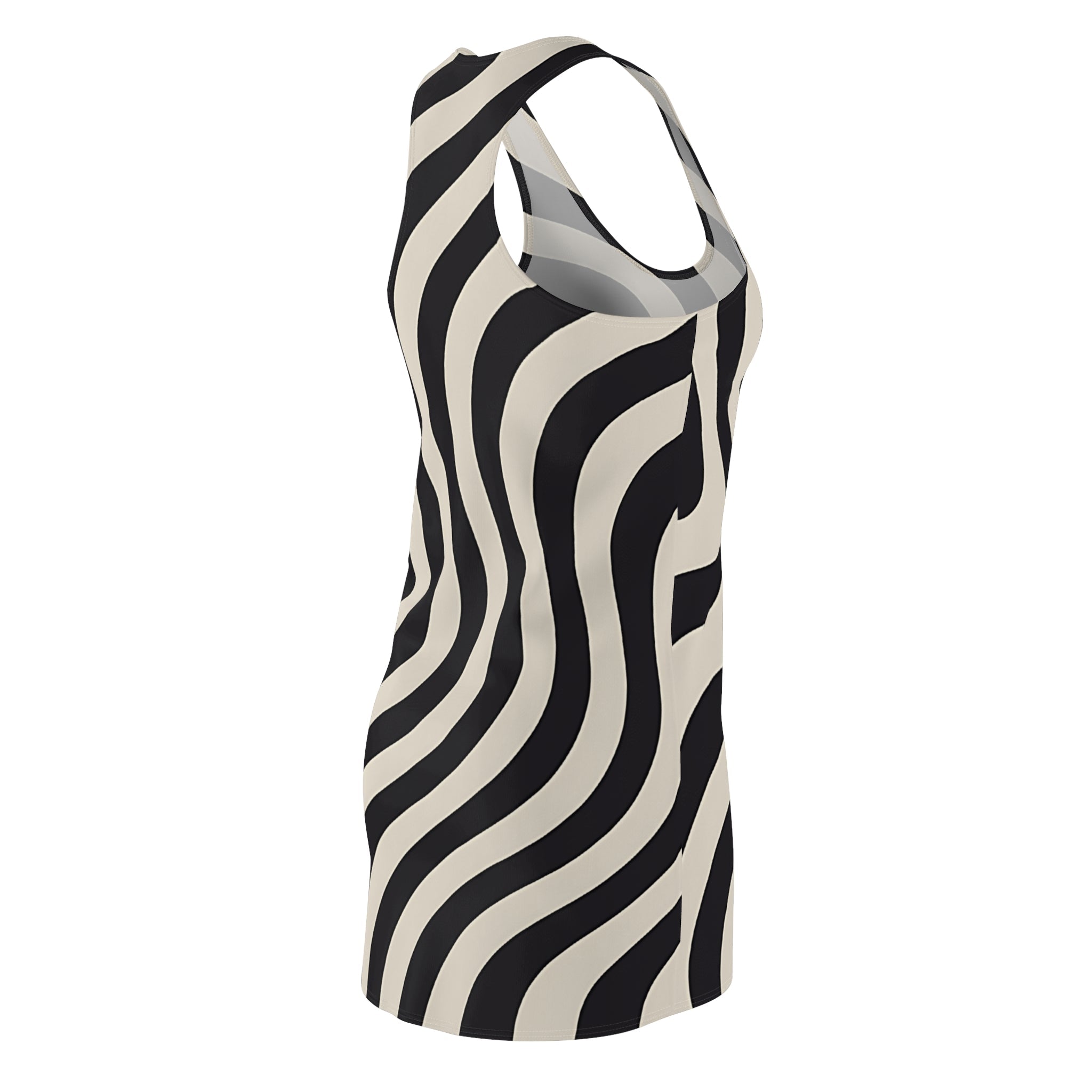 Printify Black and White Wavy Stripe Racerback Dress 2025