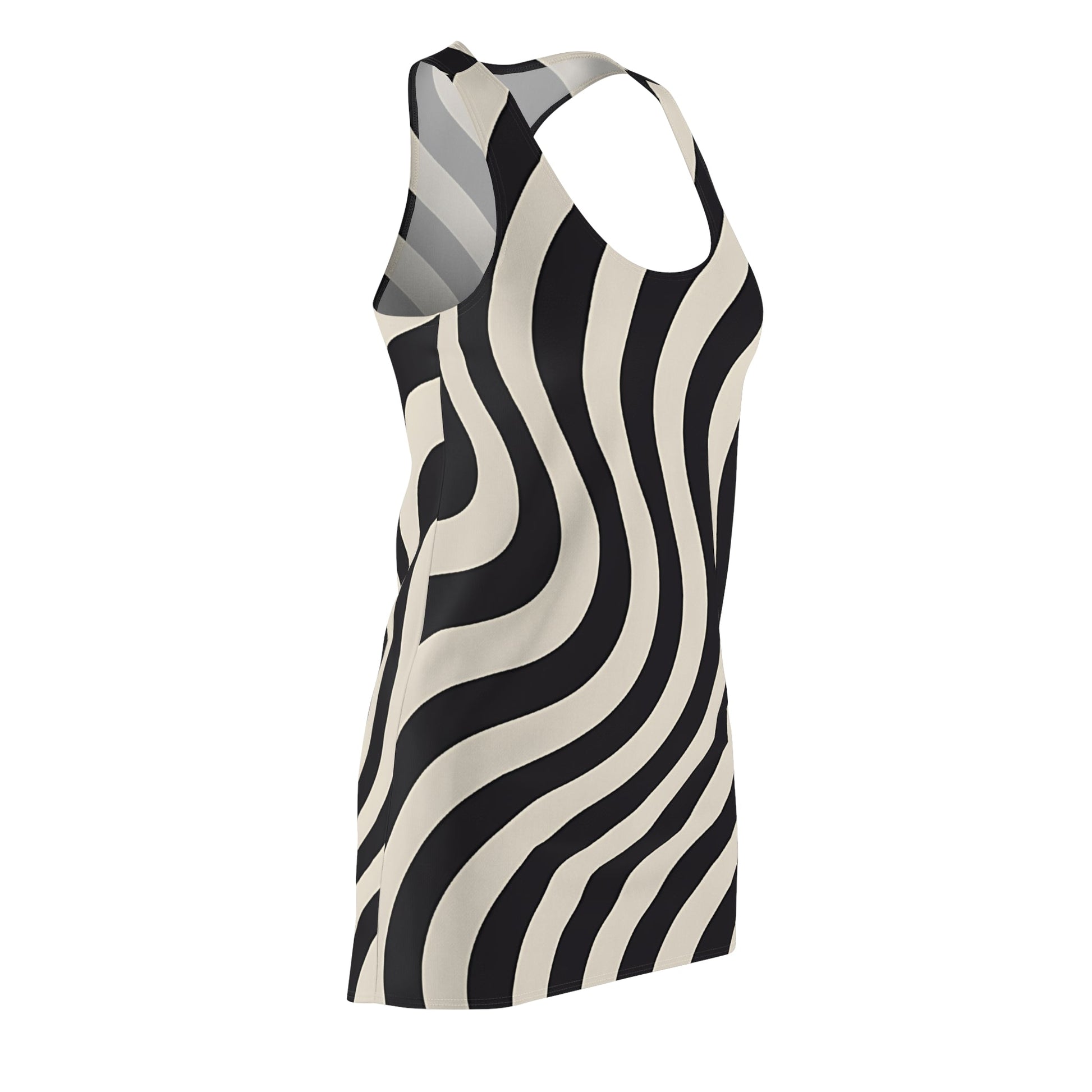 Printify Black and White Wavy Stripe Racerback Dress 2025