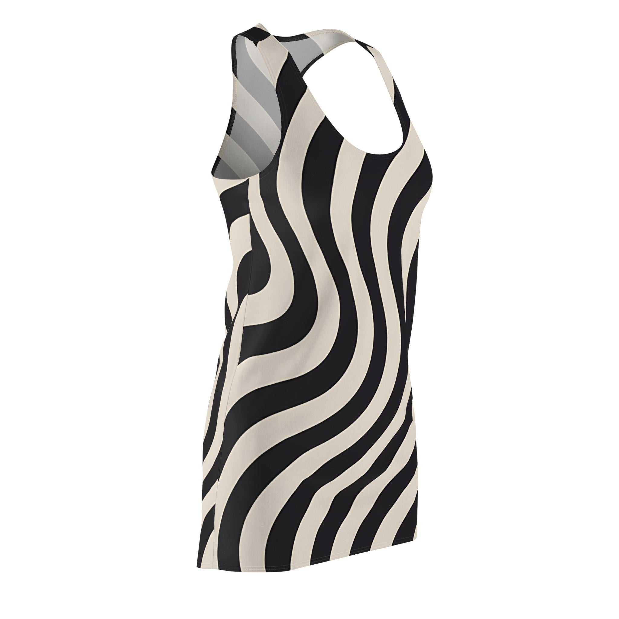 Printify Black and White Wavy Stripe Racerback Dress 2025