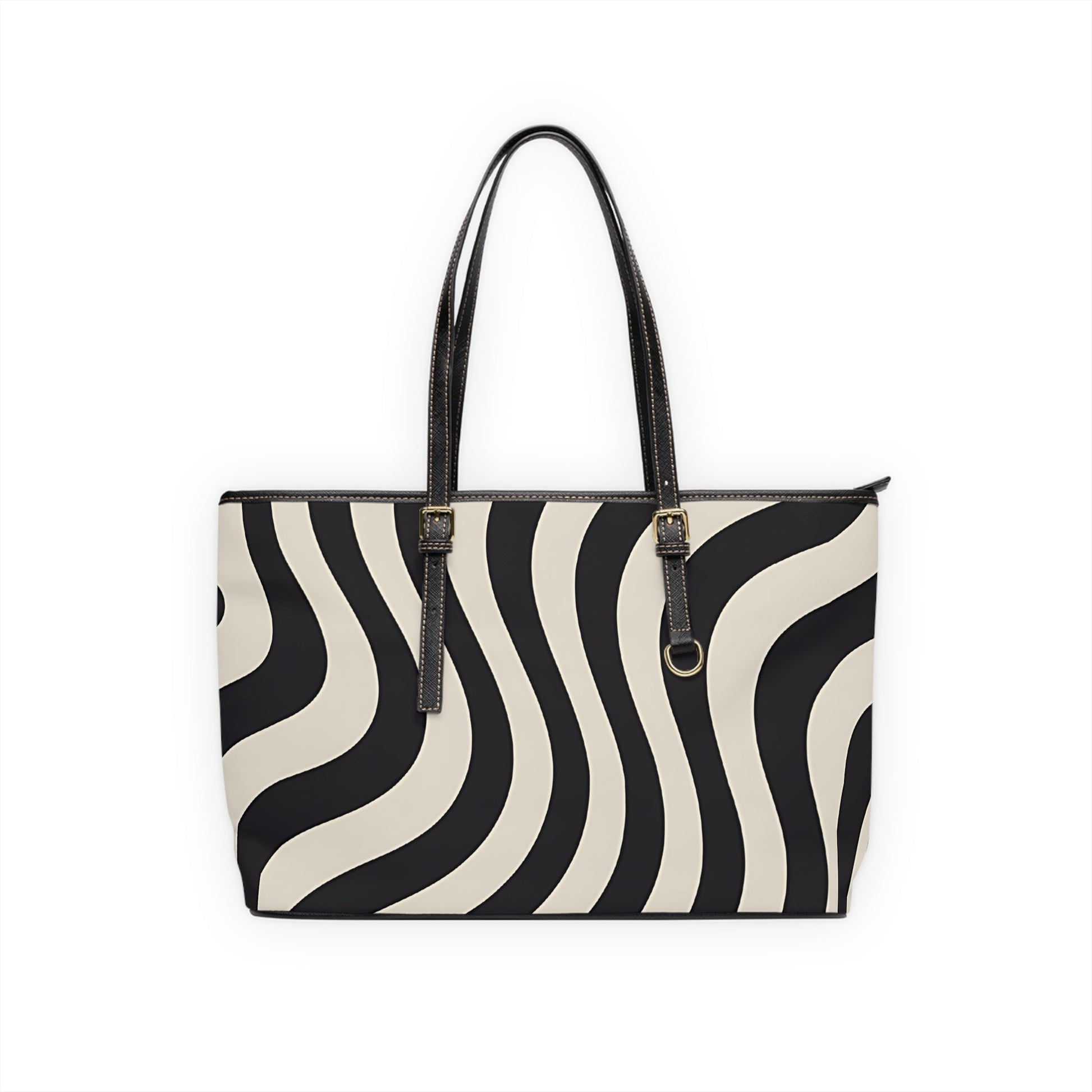 Printify Black and White Wavy Stripe Shoulder Bag 2025