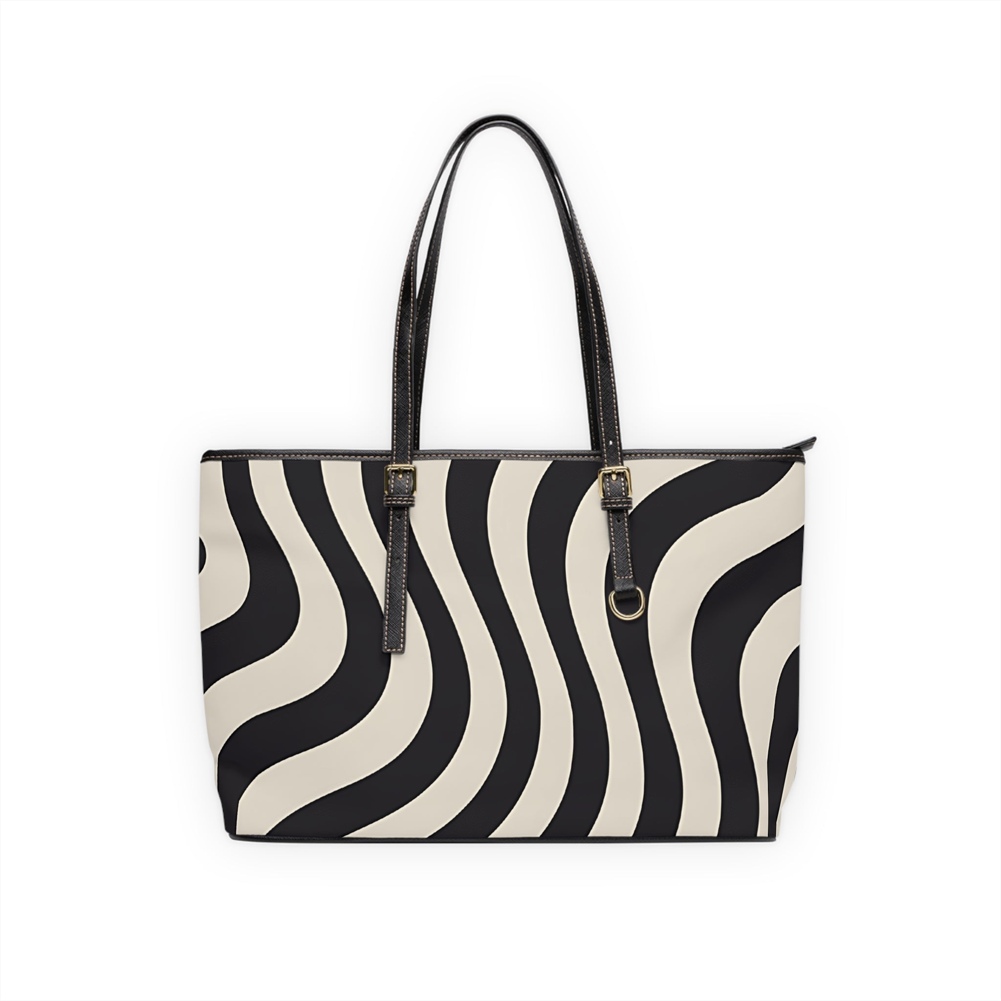 Printify Black and White Wavy Stripe Shoulder Bag 2025