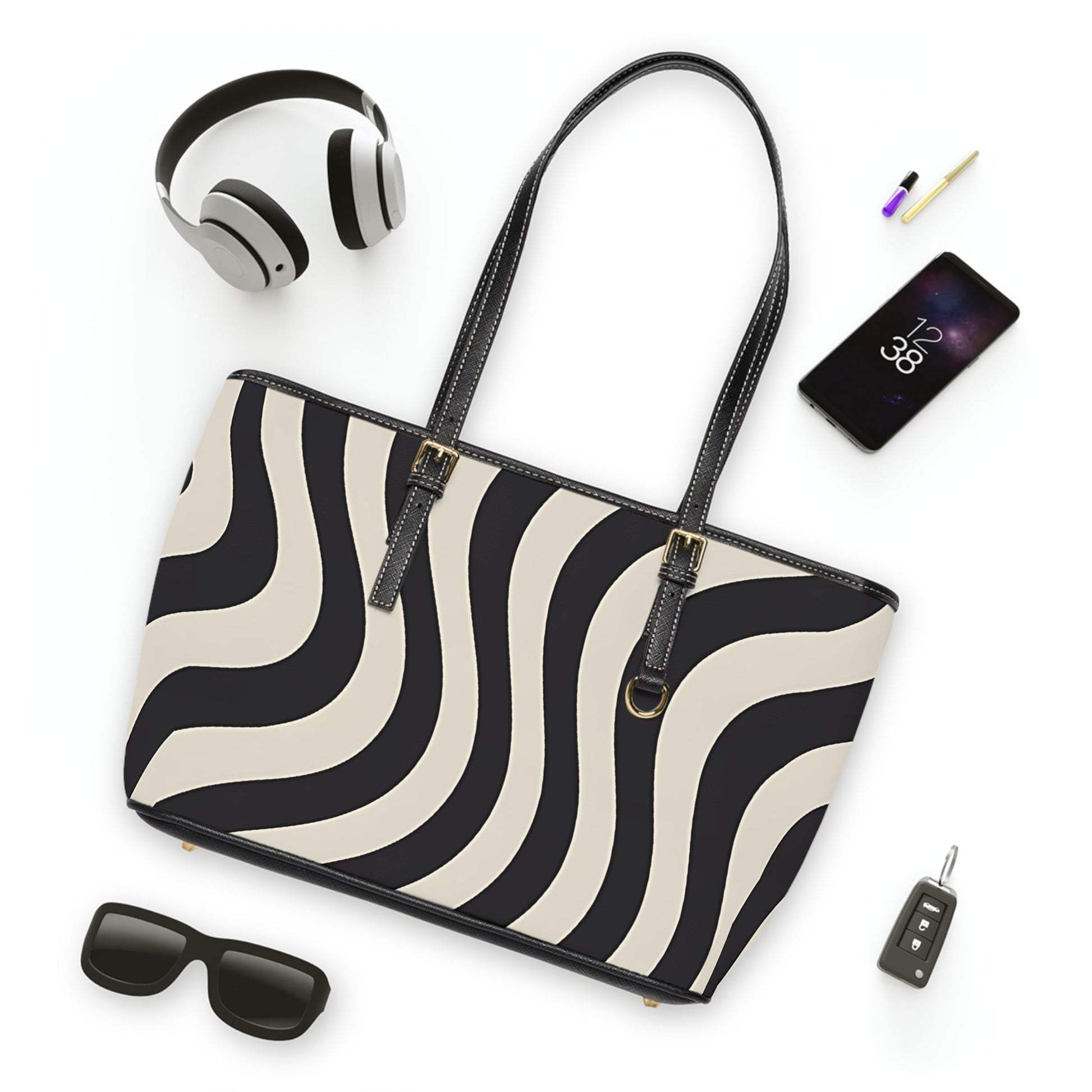 Printify Black and White Wavy Stripe Shoulder Bag 2025