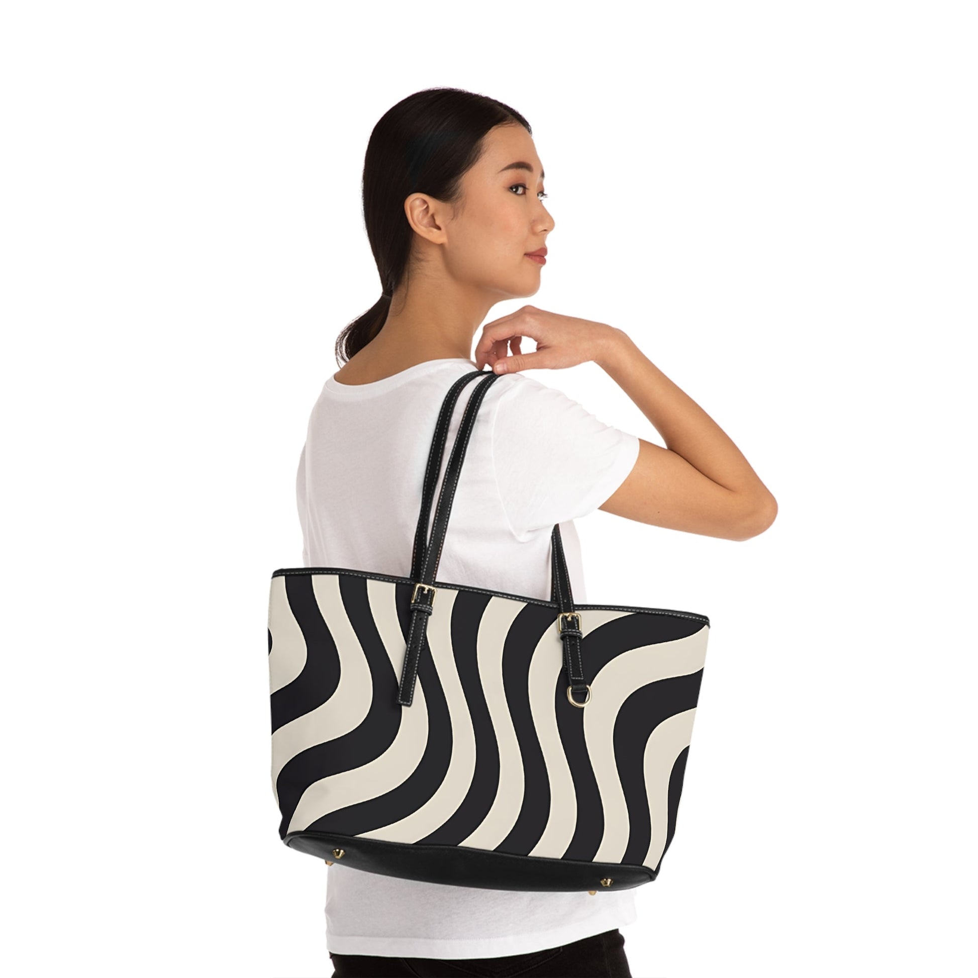 Printify Black and White Wavy Stripe Shoulder Bag 2025