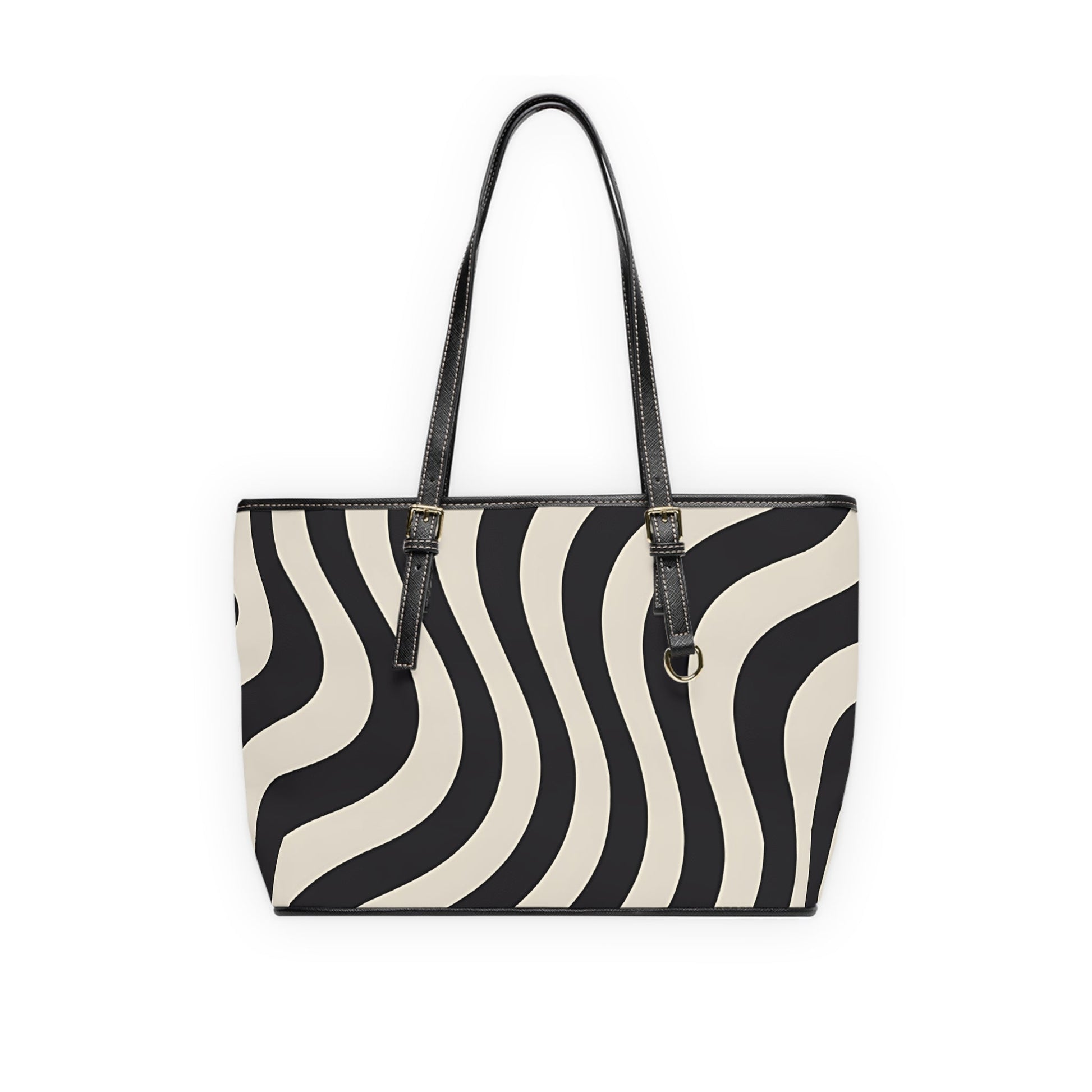 Printify Black and White Wavy Stripe Shoulder Bag 2025