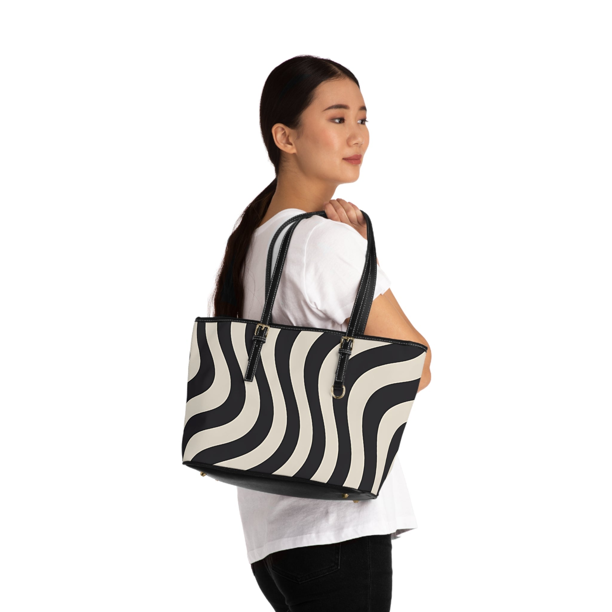 Printify Black and White Wavy Stripe Shoulder Bag 2025