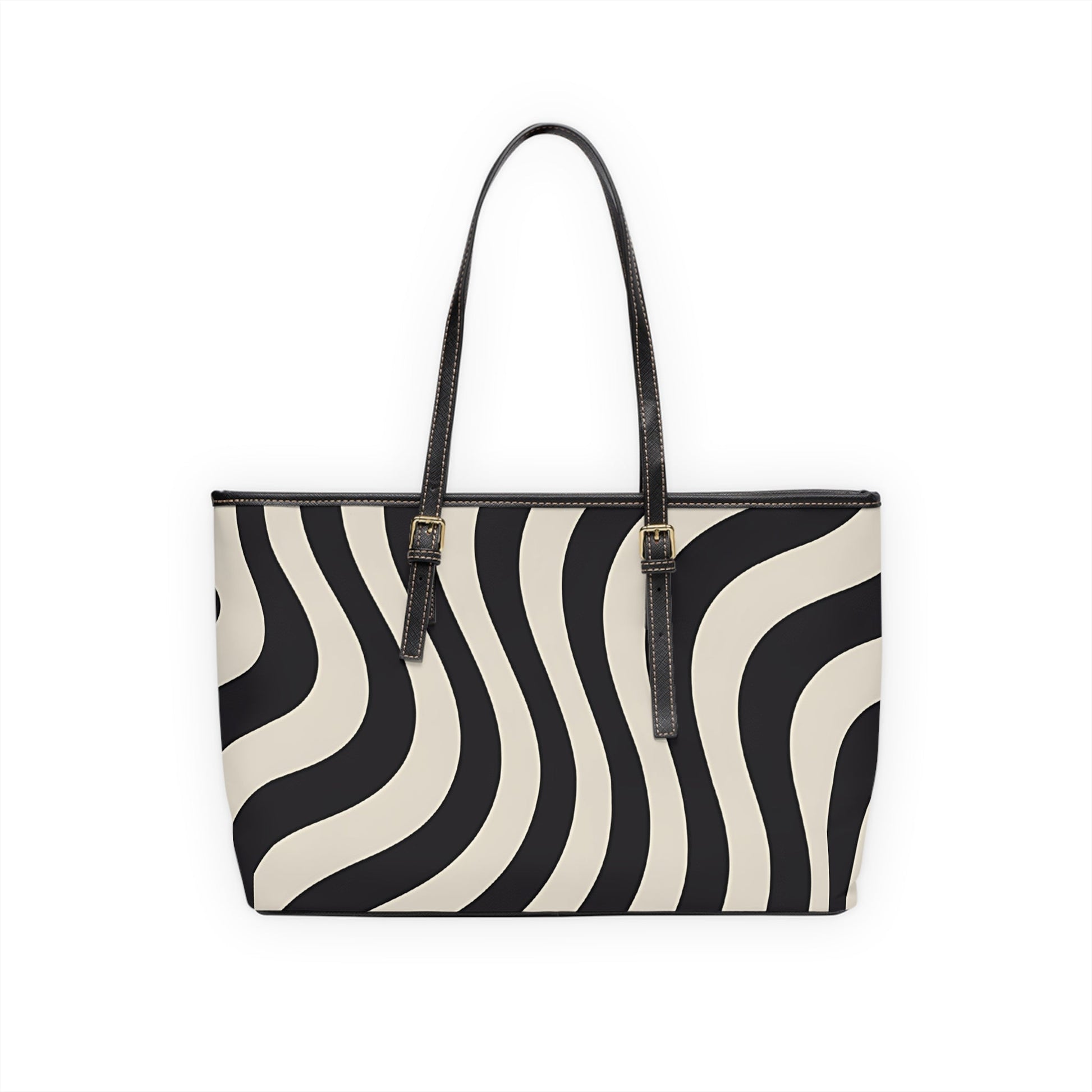 Printify Black and White Wavy Stripe Shoulder Bag 2025